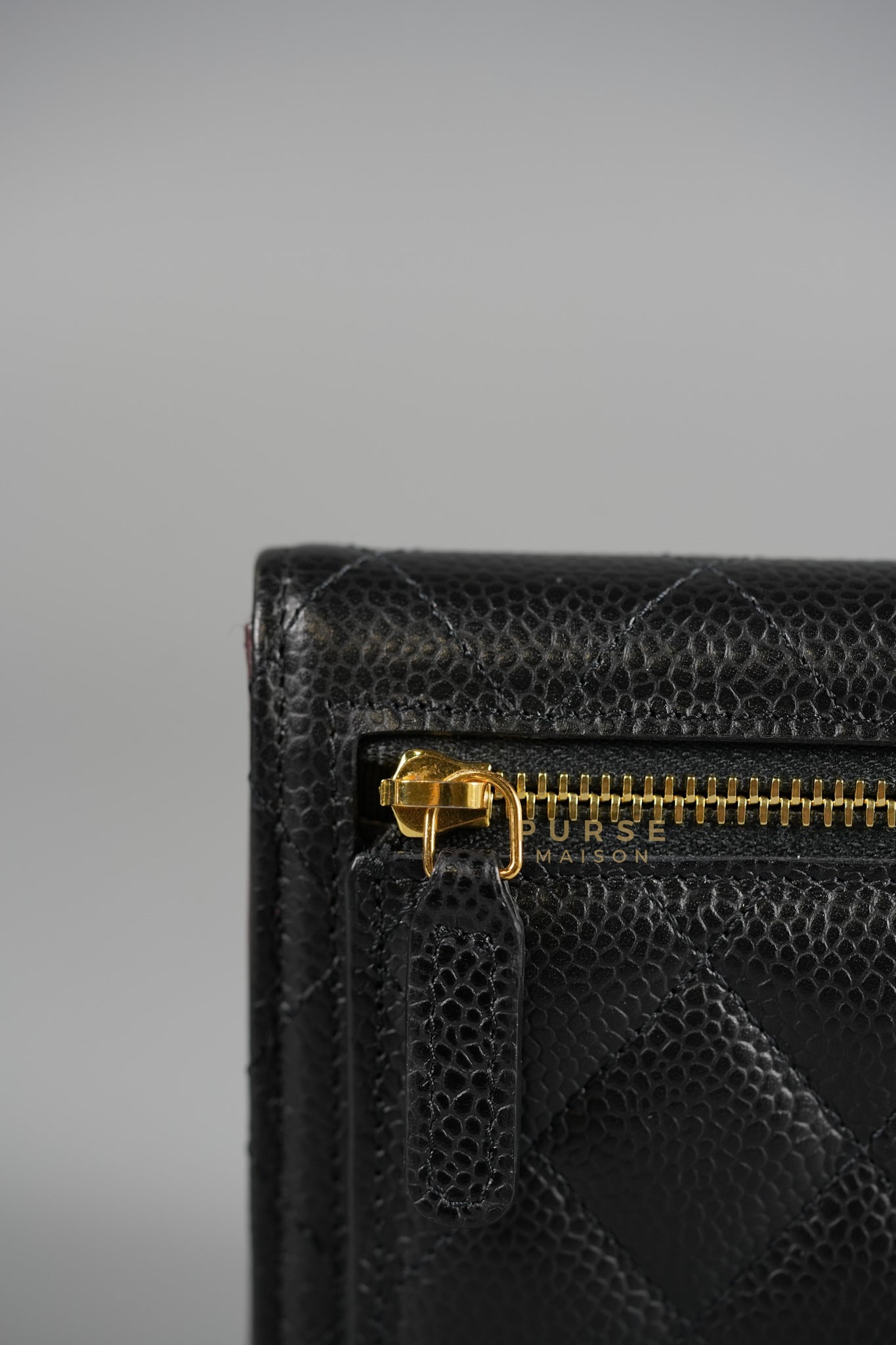 Matelasse CC Trifold Compact Wallet Black Caviar Leather & Gold Hardware (Series 32) | Purse Maison Luxury Bags Shop