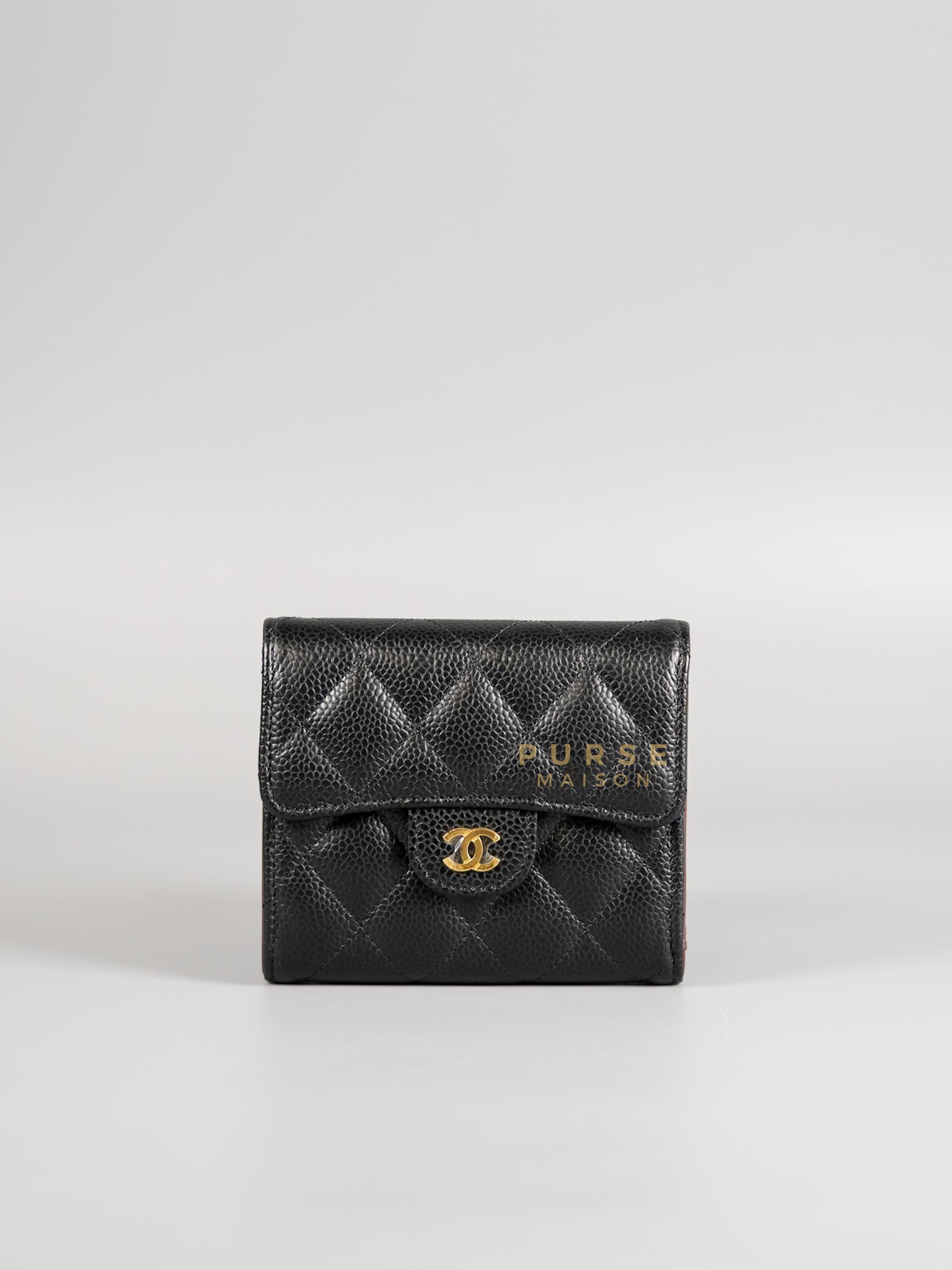 Matelasse CC Trifold Compact Wallet Black Caviar Leather & Gold Hardware (Series 32) | Purse Maison Luxury Bags Shop