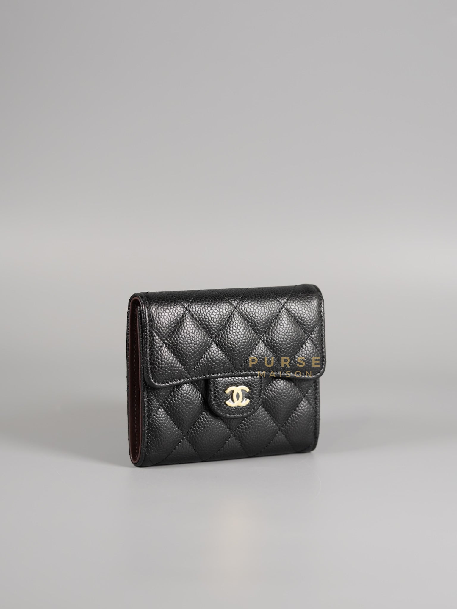 Matelasse CC Trifold Compact Wallet Black Caviar Leather & Gold Hardware (Series 32) | Purse Maison Luxury Bags Shop