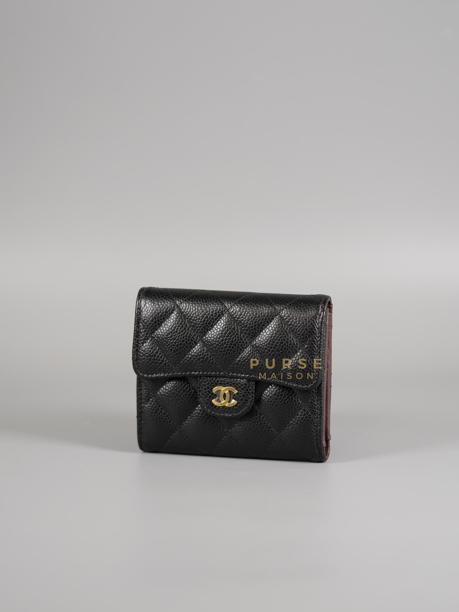 Matelasse CC Trifold Compact Wallet Black Caviar Leather & Gold Hardware (Series 32) | Purse Maison Luxury Bags Shop