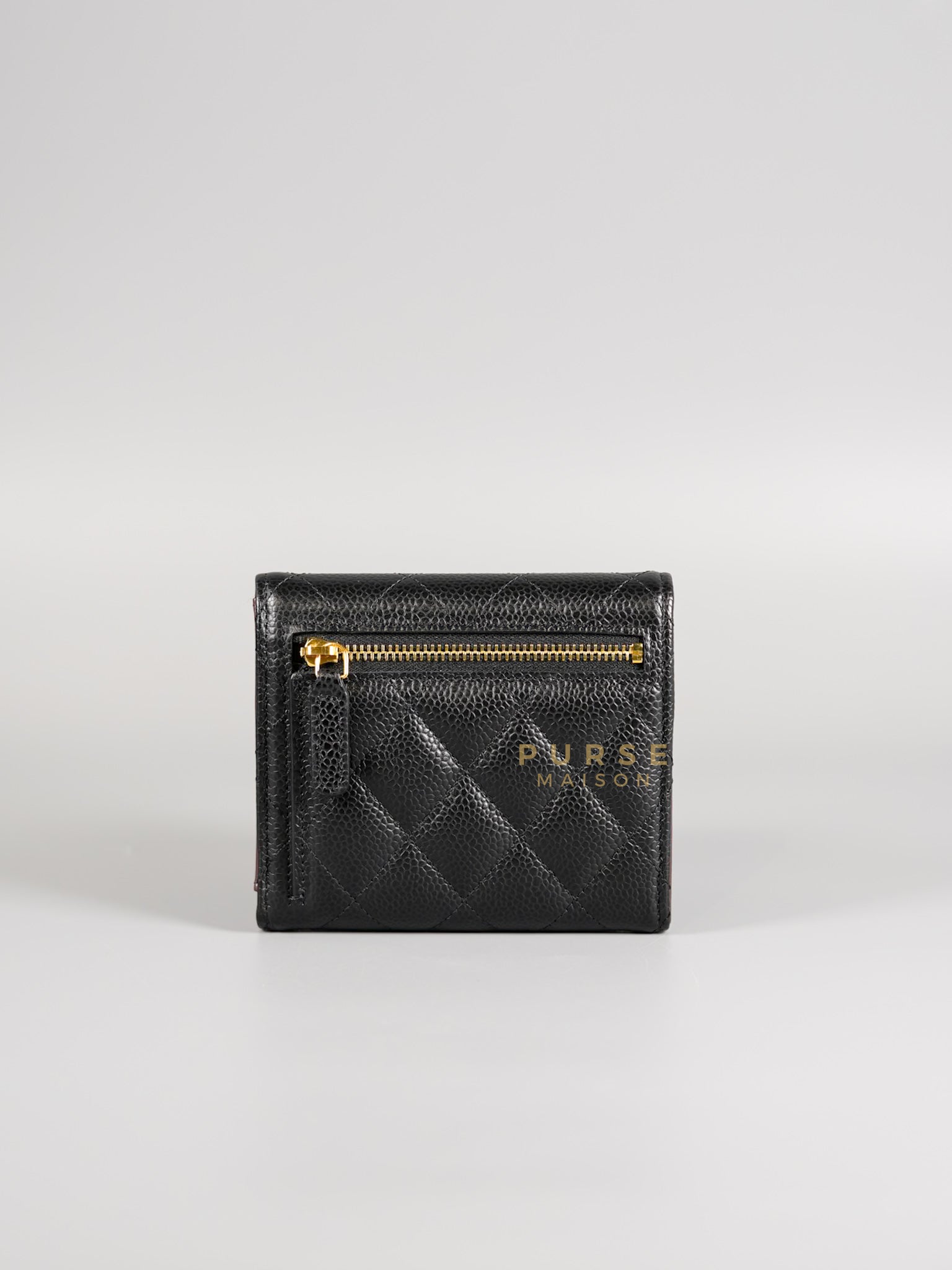 Matelasse CC Trifold Compact Wallet Black Caviar Leather & Gold Hardware (Series 32) | Purse Maison Luxury Bags Shop