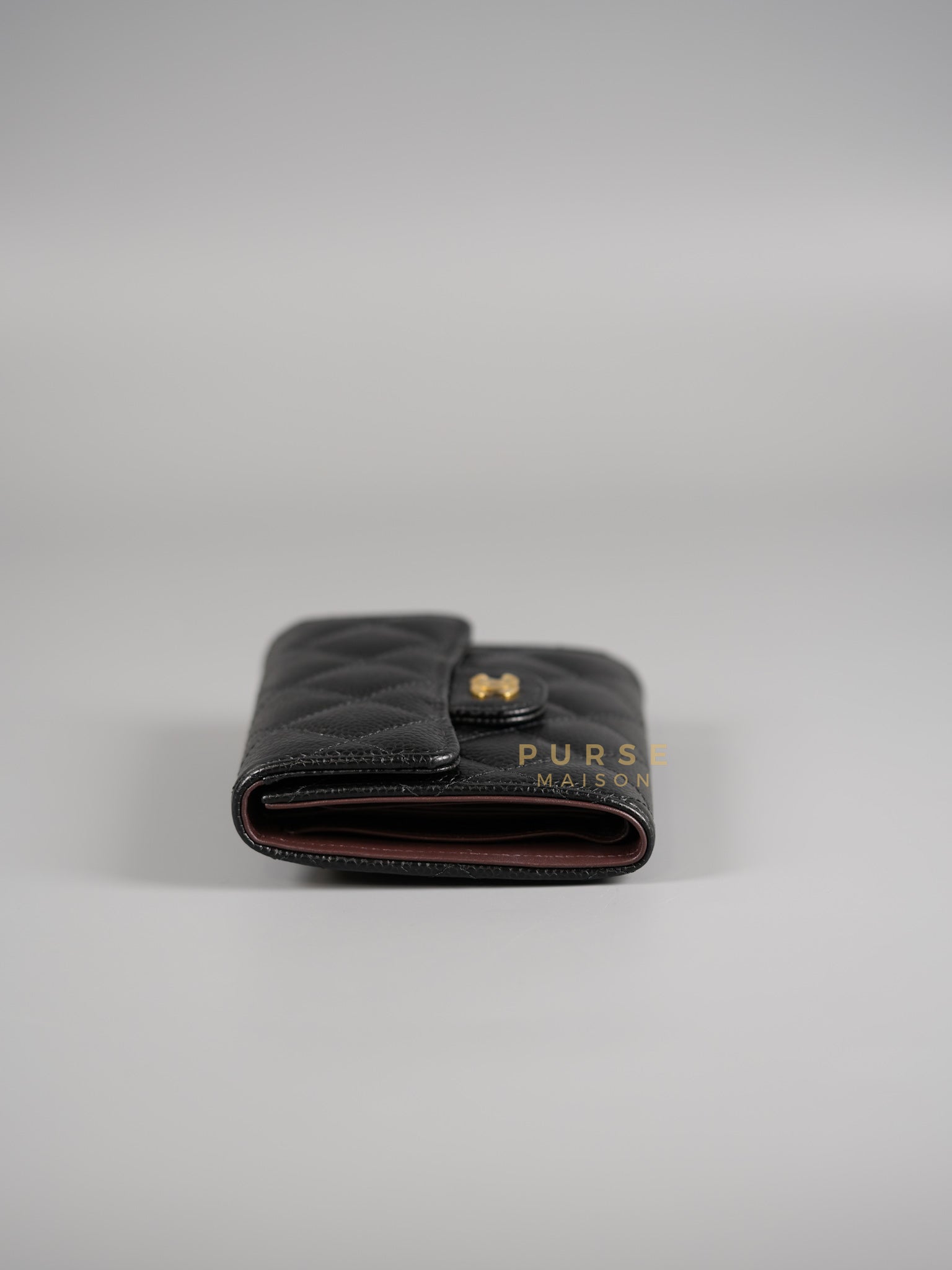 Matelasse CC Trifold Compact Wallet Black Caviar Leather & Gold Hardware (Series 32) | Purse Maison Luxury Bags Shop