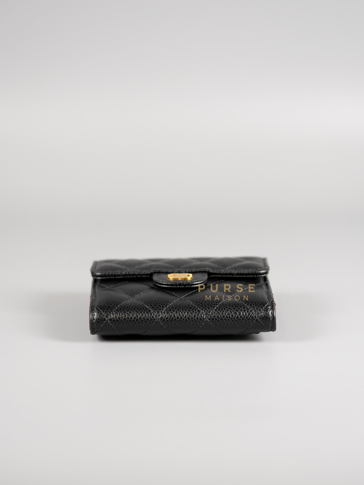 Matelasse CC Trifold Compact Wallet Black Caviar Leather & Gold Hardware (Series 32) | Purse Maison Luxury Bags Shop