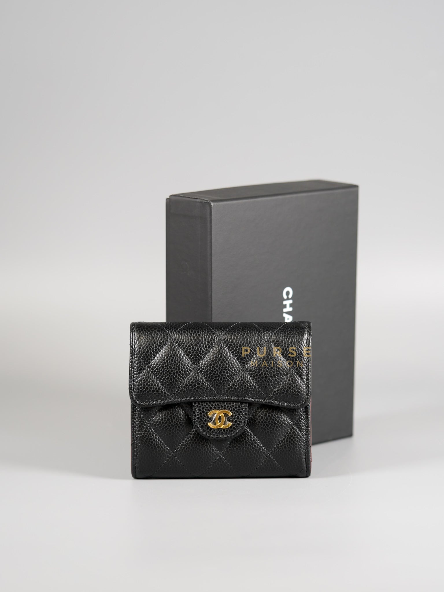 Matelasse CC Trifold Compact Wallet Black Caviar Leather & Gold Hardware (Series 32) | Purse Maison Luxury Bags Shop