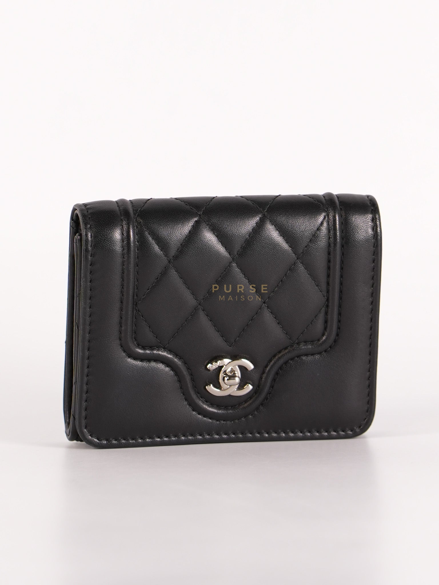 Matelasse Lambskin Leather Flap Cardholder Silver Hardware Series 24 | Purse Maison Luxury Bags Shop