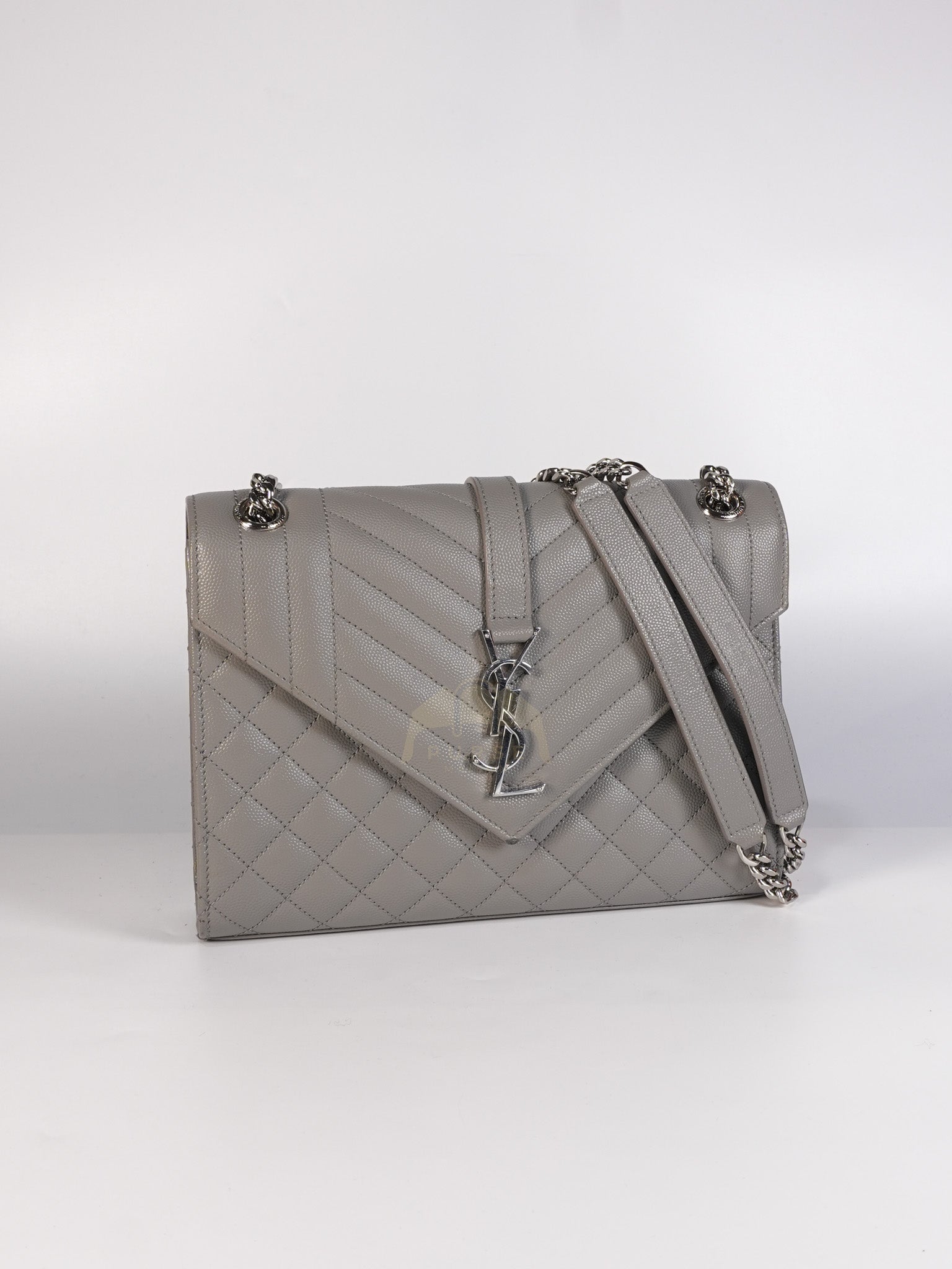 Matelasse Medium Envelope Bag in Gray Quilted Grain de Poudre Leather & Silver Hardware | Purse Maison Luxury Bags Shop