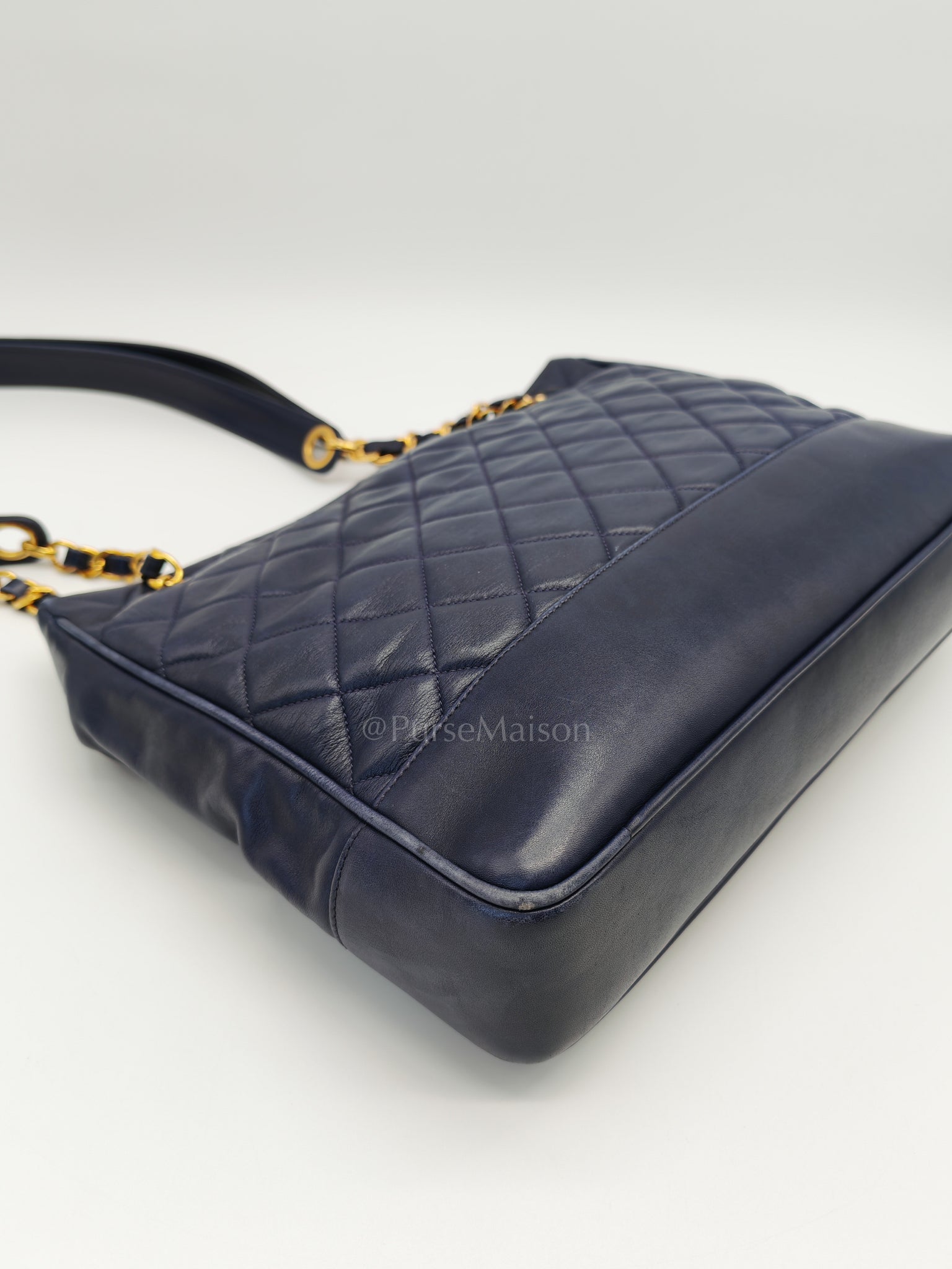 Matelasse Vintage Navy Blue Lambskin Leather Gold Hardware Shoulder Bag Series 2 | Purse Maison Luxury Bags Shop
