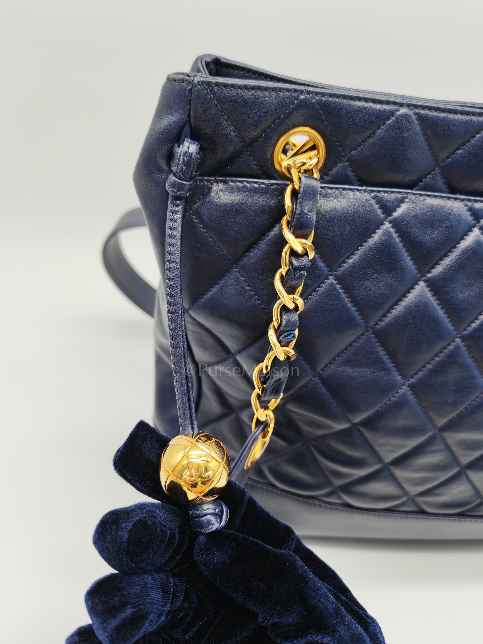 Matelasse Vintage Navy Blue Lambskin Leather Gold Hardware Shoulder Bag Series 2 | Purse Maison Luxury Bags Shop