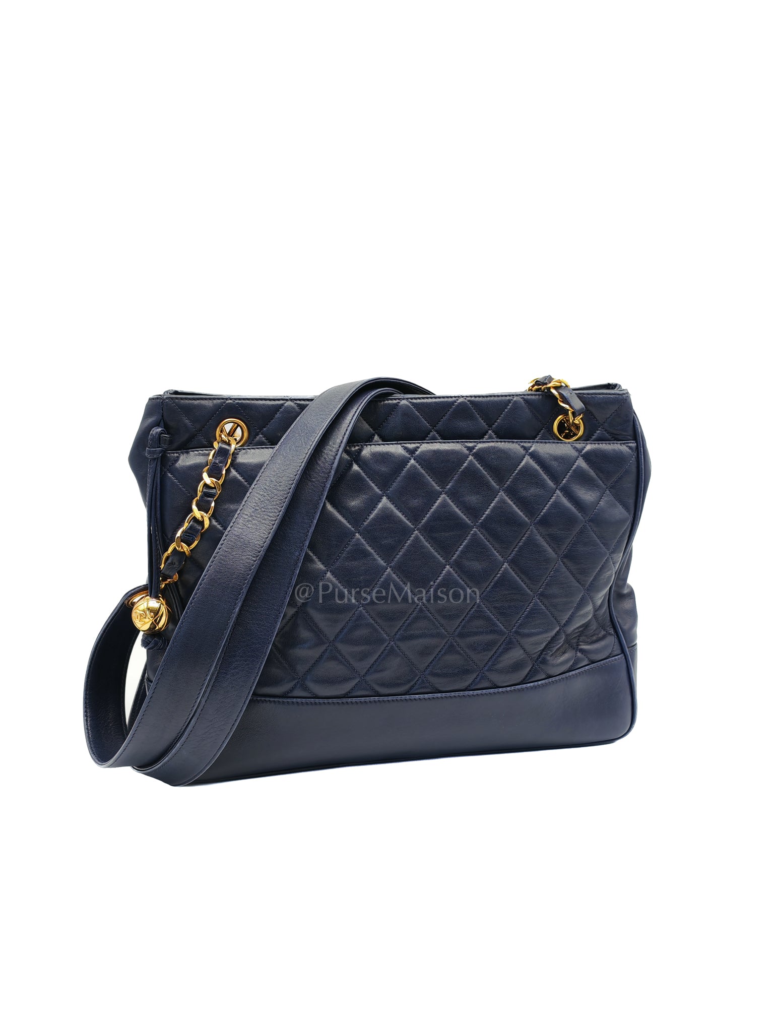 Matelasse Vintage Navy Blue Lambskin Leather Gold Hardware Shoulder Bag Series 2 | Purse Maison Luxury Bags Shop