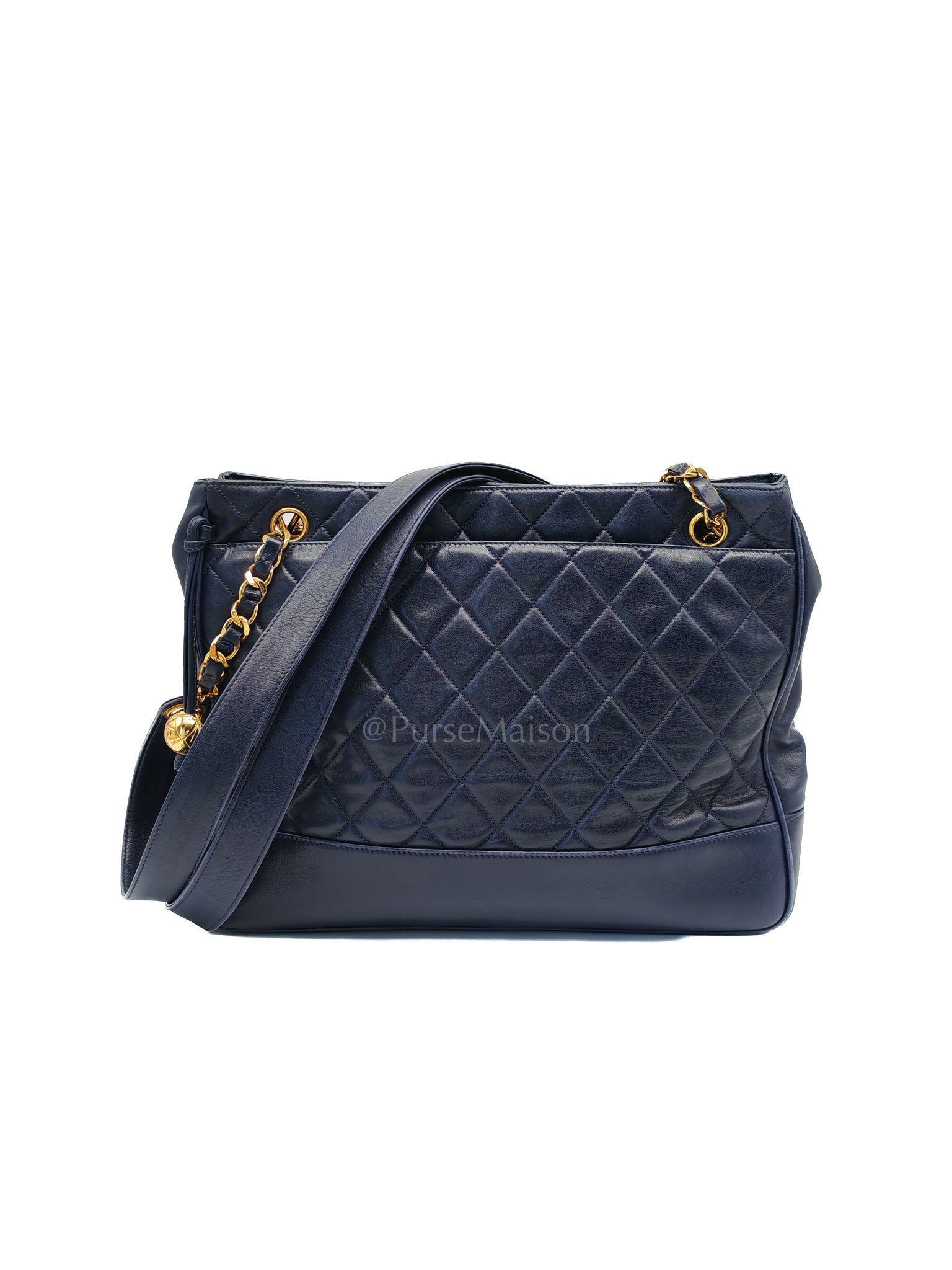Matelasse Vintage Navy Blue Lambskin Leather Gold Hardware Shoulder Bag Series 2 | Purse Maison Luxury Bags Shop