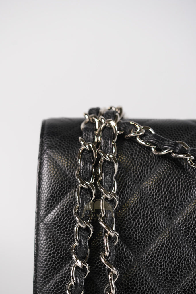 Maxi Single Flap in Black Quilted Caviar Leather and Silver Hardware Series 13 | Purse Maison Luxury Bags Shop