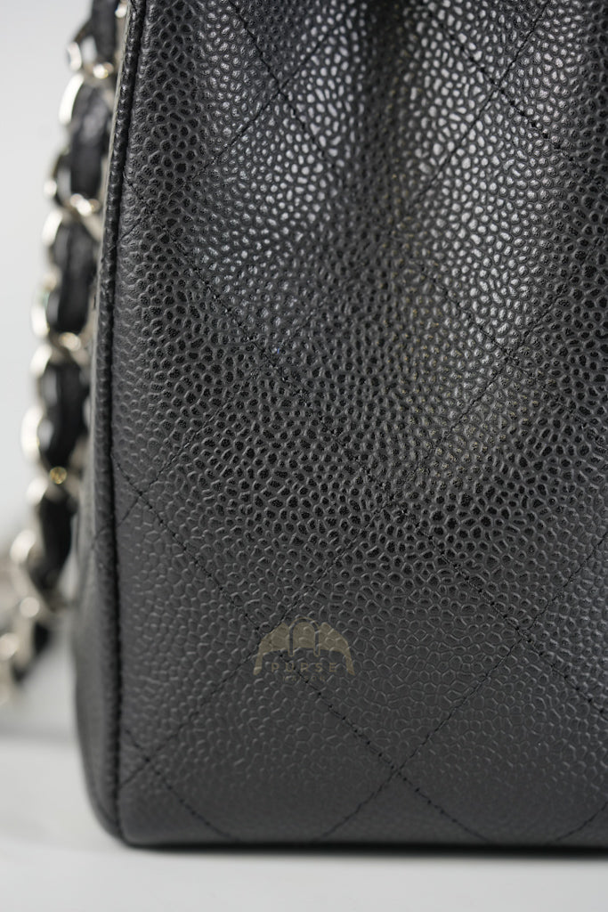 Maxi Single Flap in Black Quilted Caviar Leather and Silver Hardware Series 13 | Purse Maison Luxury Bags Shop