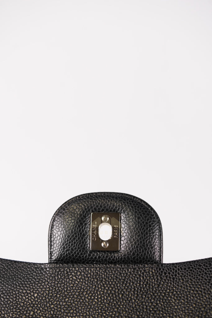 Maxi Single Flap in Black Quilted Caviar Leather and Silver Hardware Series 13 | Purse Maison Luxury Bags Shop