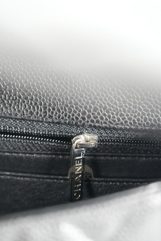 Maxi Single Flap in Black Quilted Caviar Leather and Silver Hardware Series 13 | Purse Maison Luxury Bags Shop