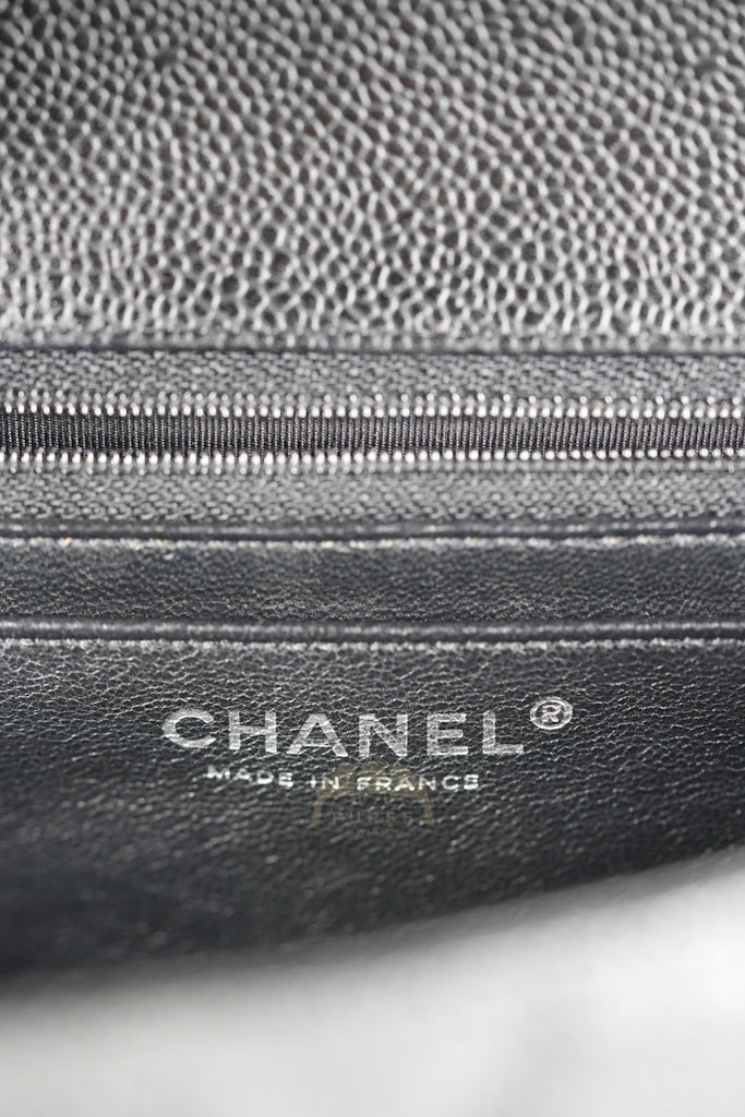 Maxi Single Flap in Black Quilted Caviar Leather and Silver Hardware Series 13 | Purse Maison Luxury Bags Shop