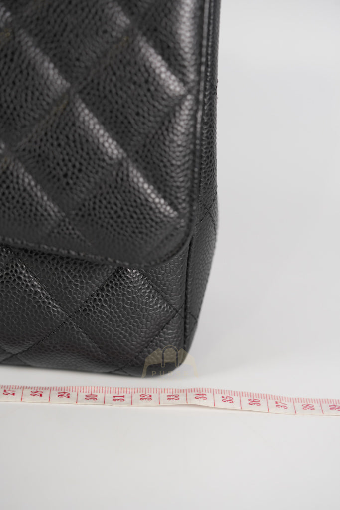 Maxi Single Flap in Black Quilted Caviar Leather and Silver Hardware Series 13 | Purse Maison Luxury Bags Shop