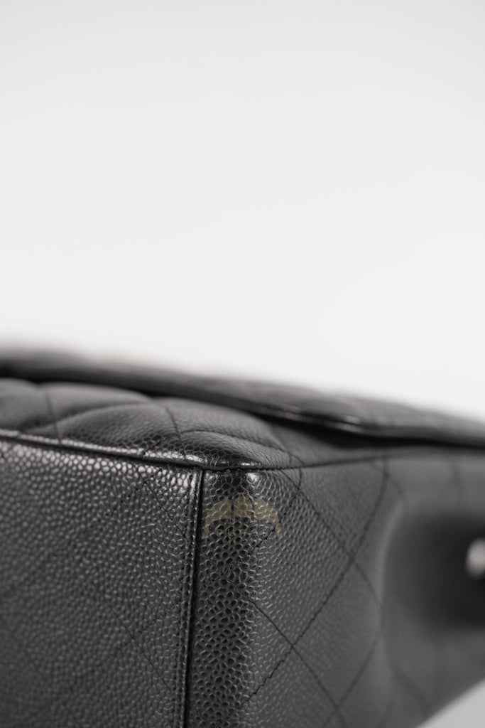 Maxi Single Flap in Black Quilted Caviar Leather and Silver Hardware Series 13 | Purse Maison Luxury Bags Shop