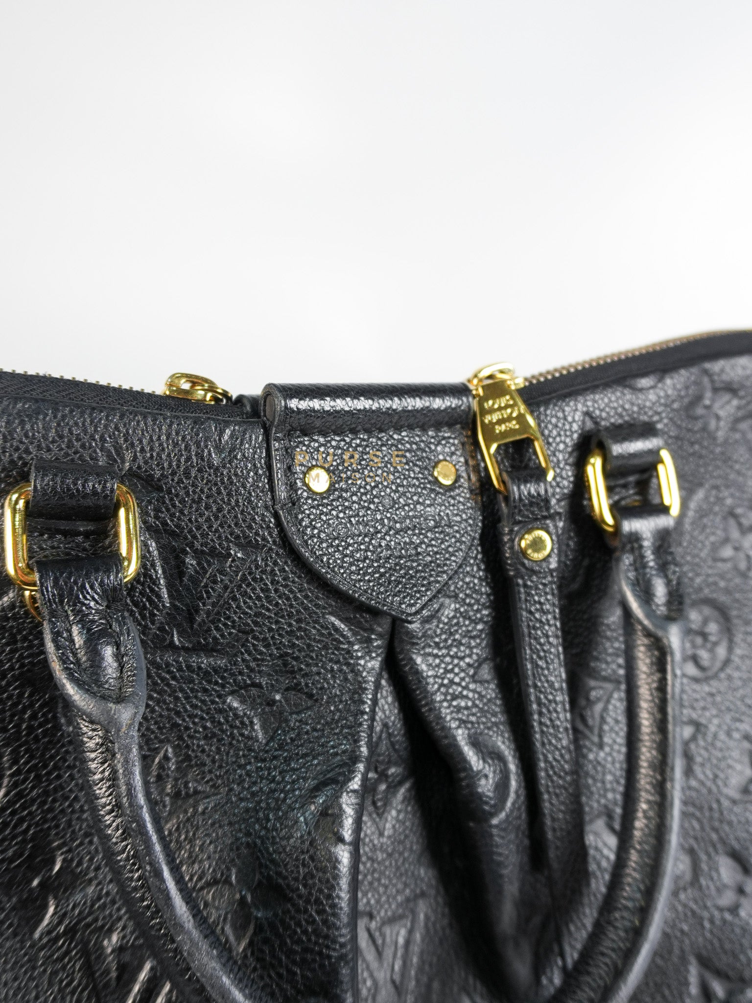 Mazarine PM Bag in Black Monogram Empreinte Leather & Gold Hardware (Date Code: DU2166) | Purse Maison Luxury Bags Shop