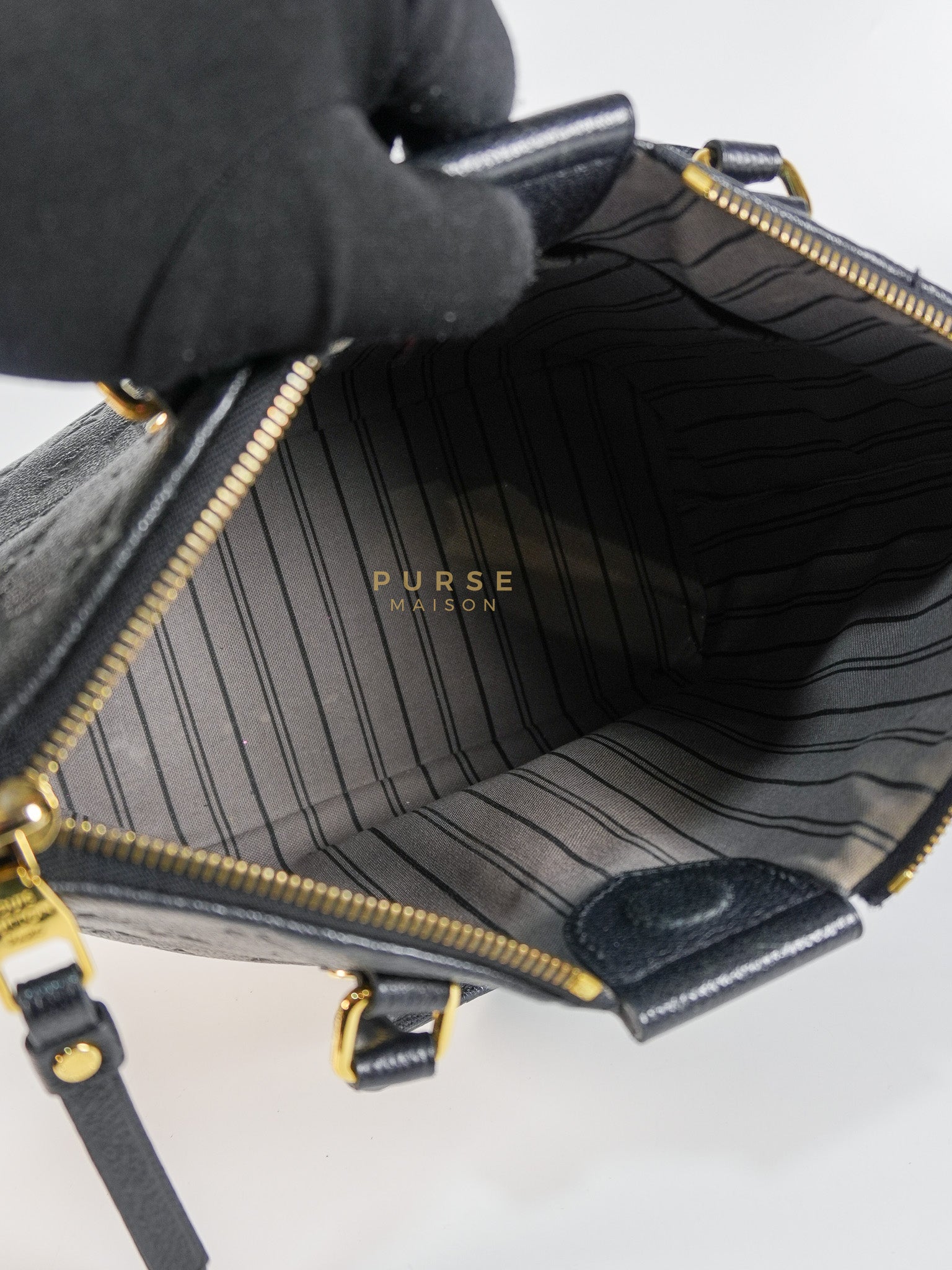 Mazarine PM Bag in Black Monogram Empreinte Leather & Gold Hardware (Date Code: DU2166) | Purse Maison Luxury Bags Shop