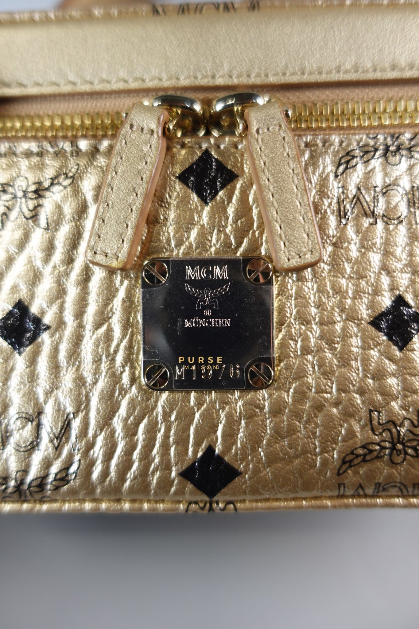 MCM Rockstar Vanity Case Visetos in Metallic Gold | Purse Maison Luxury Bags Shop