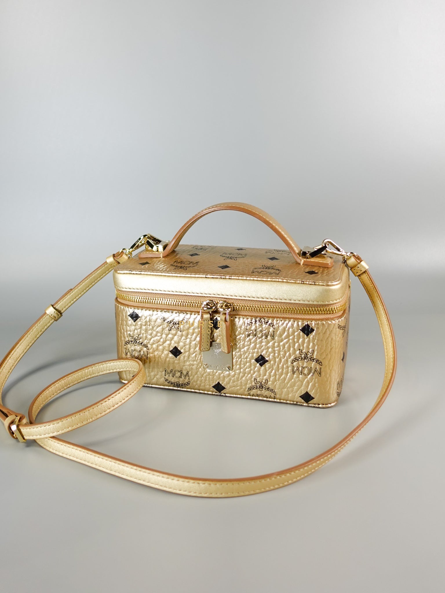 MCM Rockstar Vanity Case Visetos in Metallic Gold | Purse Maison Luxury Bags Shop