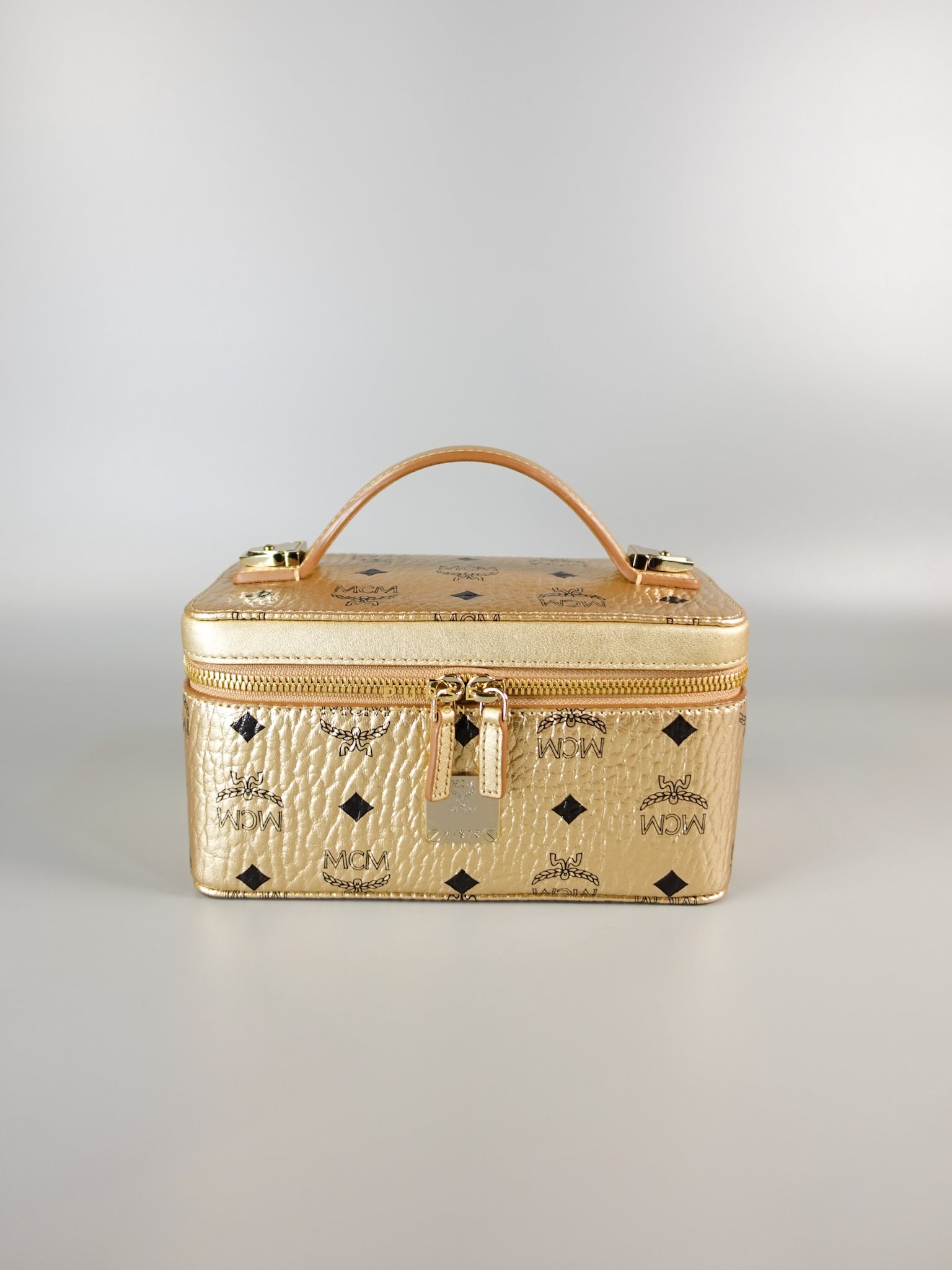 MCM Rockstar Vanity Case Visetos in Metallic Gold | Purse Maison Luxury Bags Shop