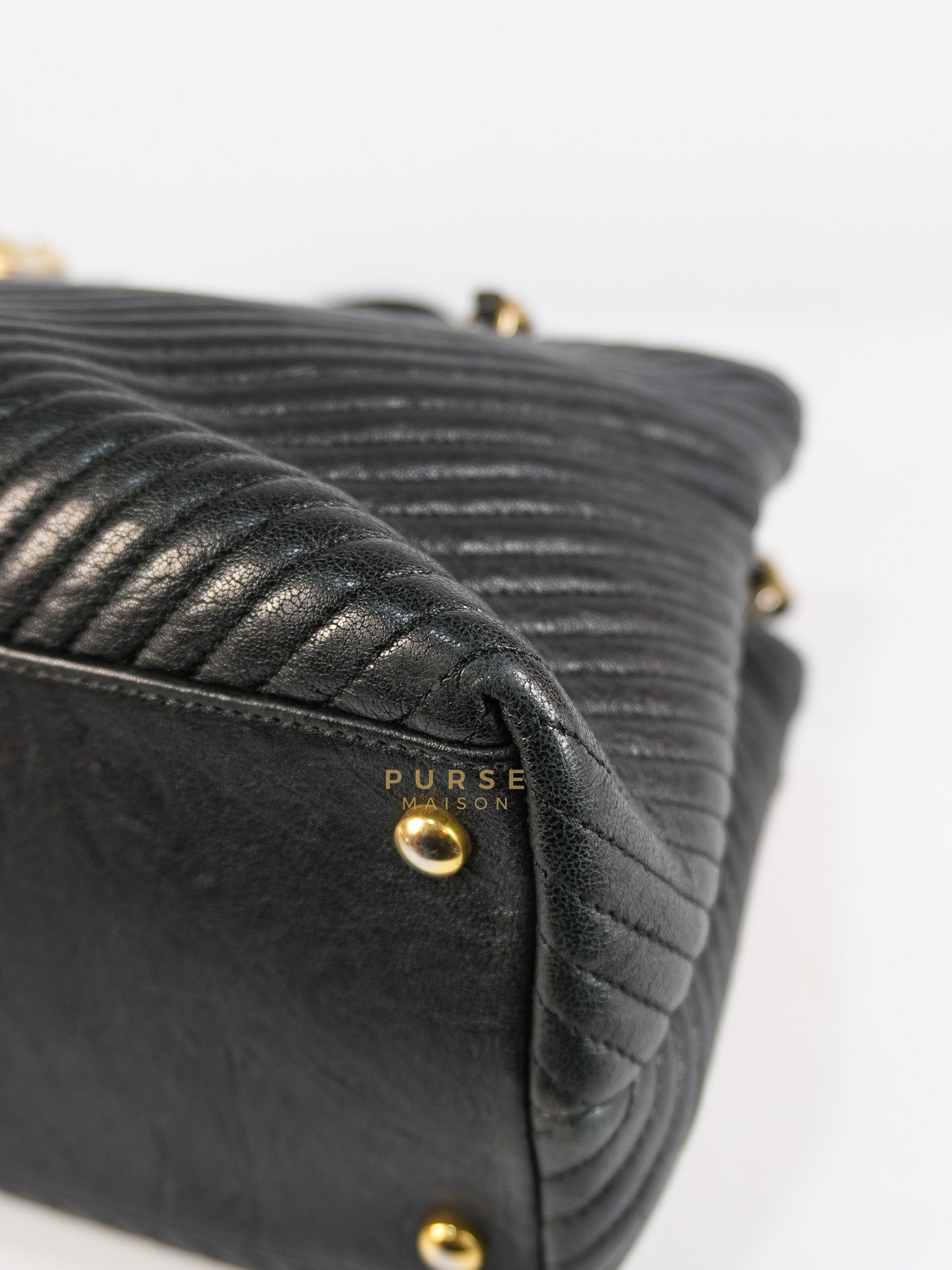 Medallion Charm in Black Chevron Calfskin Leather Tote Bag Series 18 | Purse Maison Luxury Bags Shop