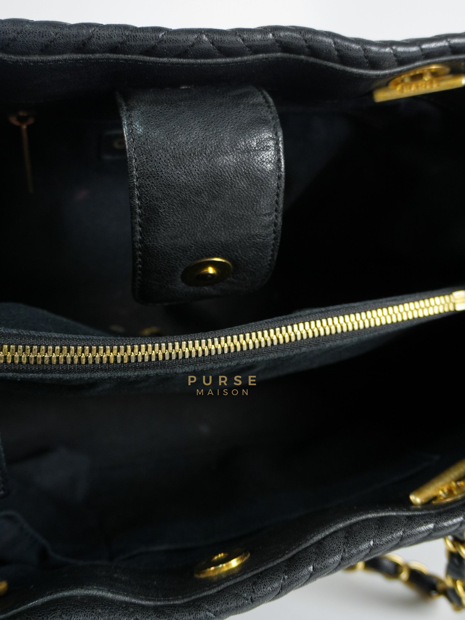 Medallion Charm in Black Chevron Calfskin Leather Tote Bag Series 18 | Purse Maison Luxury Bags Shop