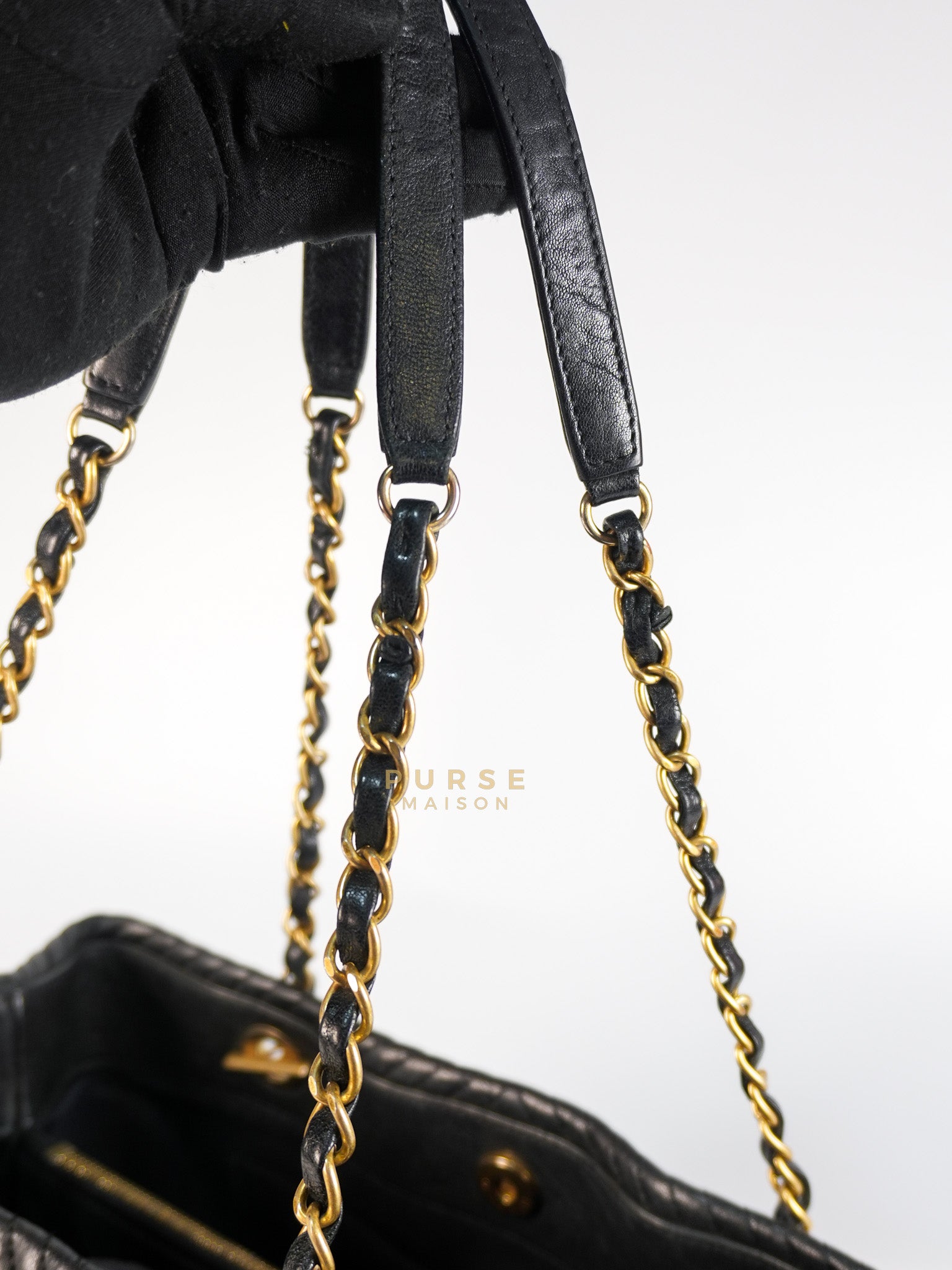 Medallion Charm in Black Chevron Calfskin Leather Tote Bag Series 18 | Purse Maison Luxury Bags Shop