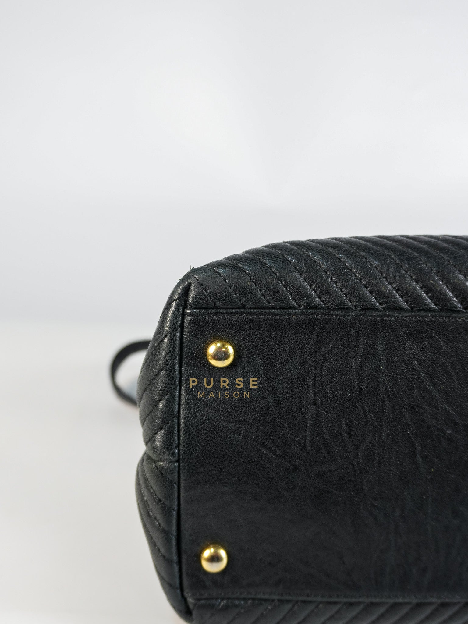 Medallion Charm in Black Chevron Calfskin Leather Tote Bag Series 18 | Purse Maison Luxury Bags Shop