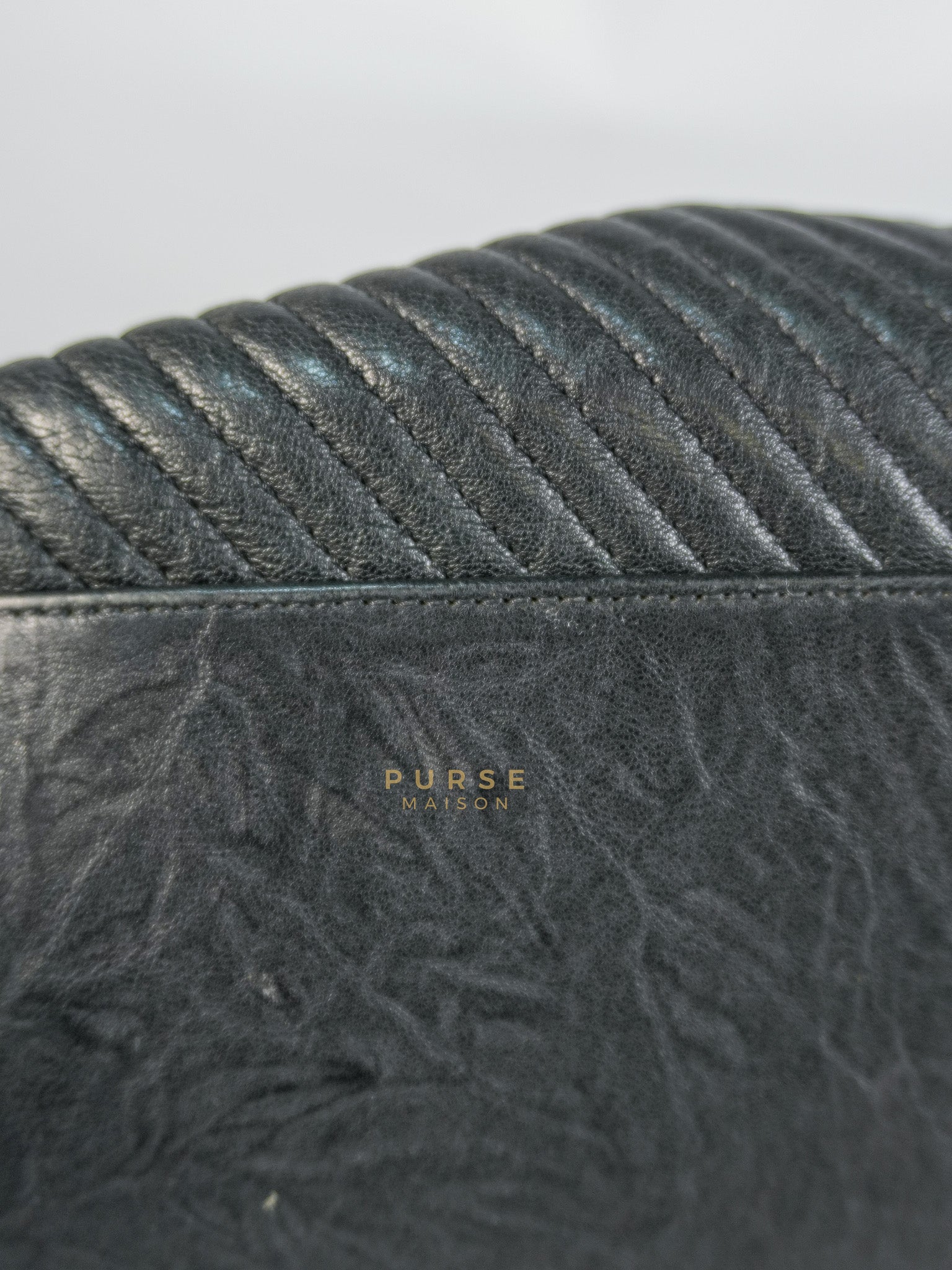 Medallion Charm in Black Chevron Calfskin Leather Tote Bag Series 18 | Purse Maison Luxury Bags Shop