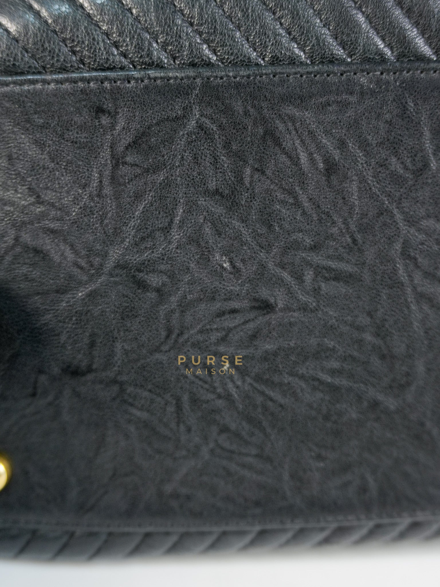 Medallion Charm in Black Chevron Calfskin Leather Tote Bag Series 18 | Purse Maison Luxury Bags Shop