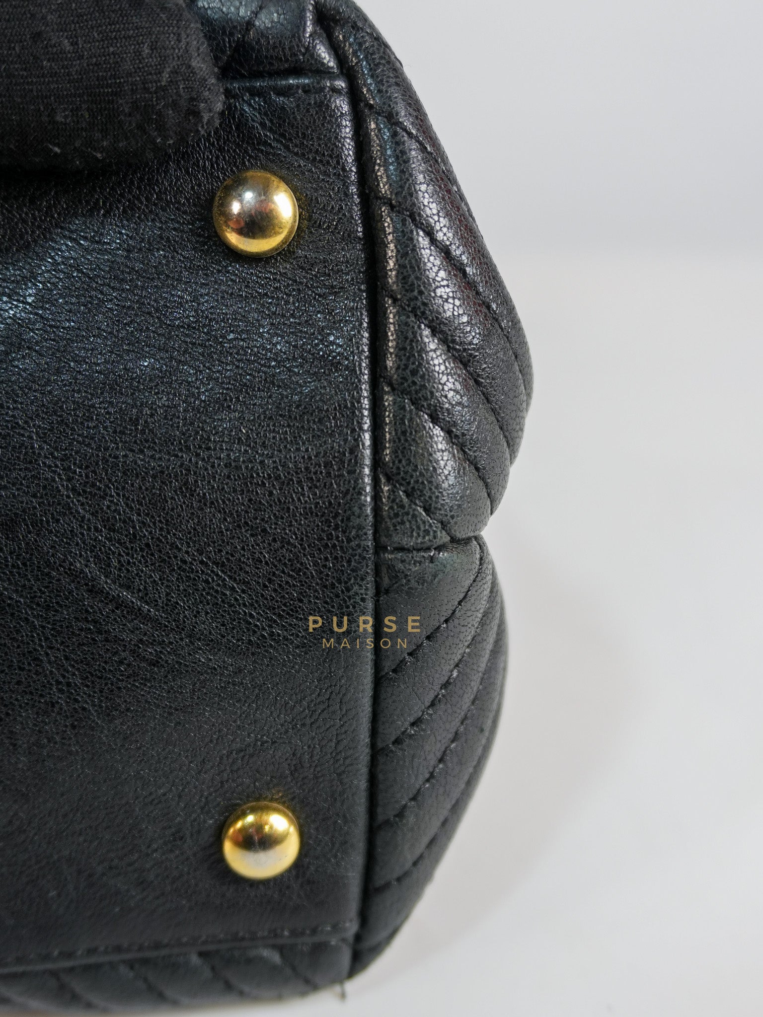 Medallion Charm in Black Chevron Calfskin Leather Tote Bag Series 18 | Purse Maison Luxury Bags Shop
