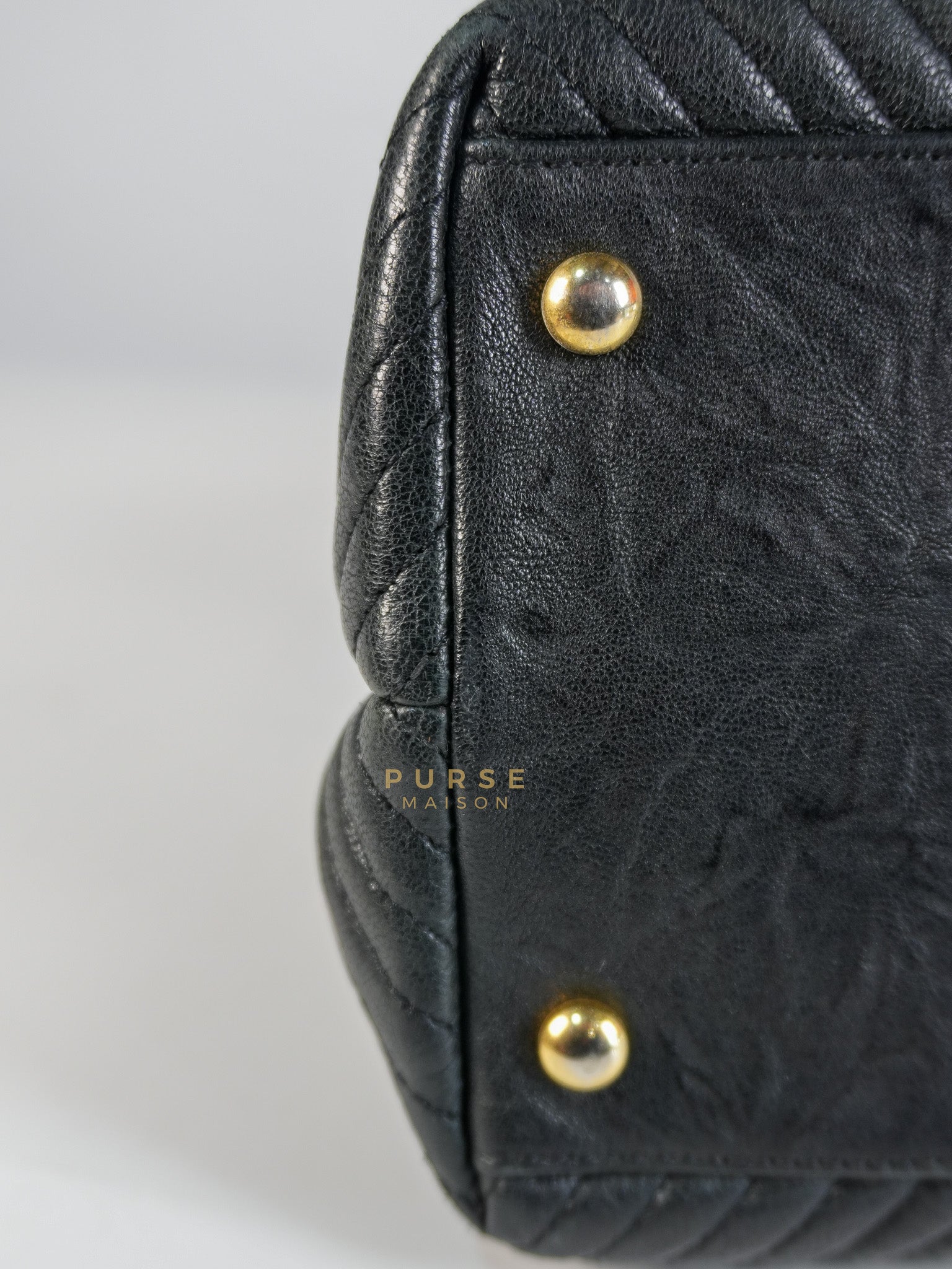 Medallion Charm in Black Chevron Calfskin Leather Tote Bag Series 18 | Purse Maison Luxury Bags Shop