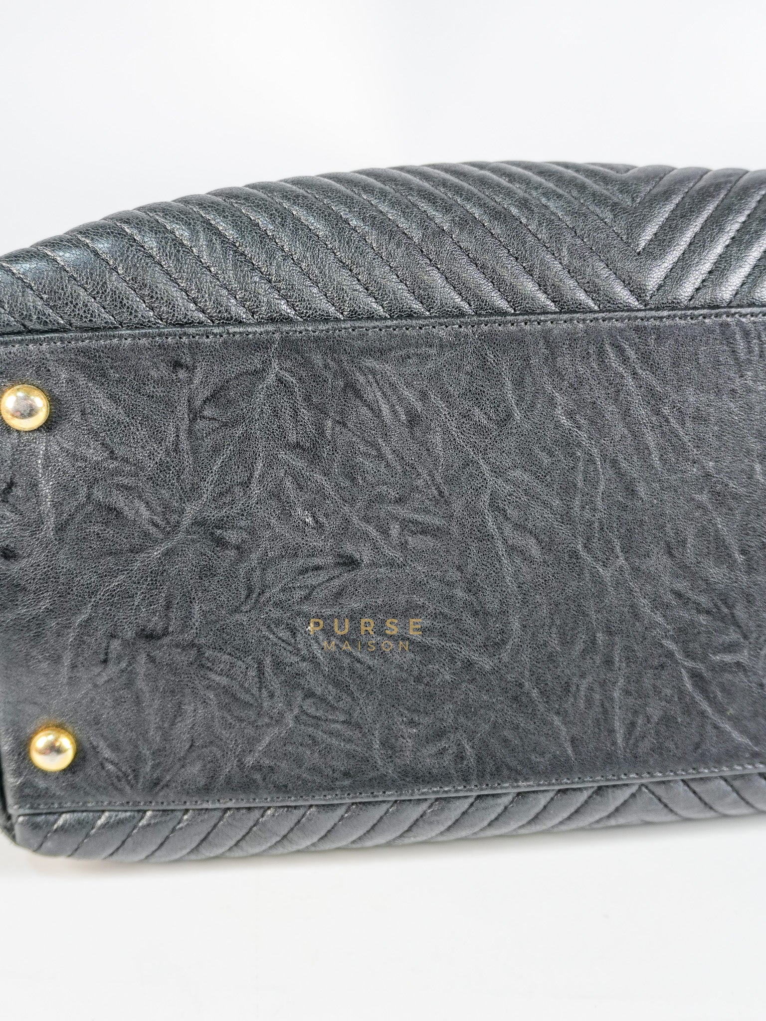 Medallion Charm in Black Chevron Calfskin Leather Tote Bag Series 18 | Purse Maison Luxury Bags Shop