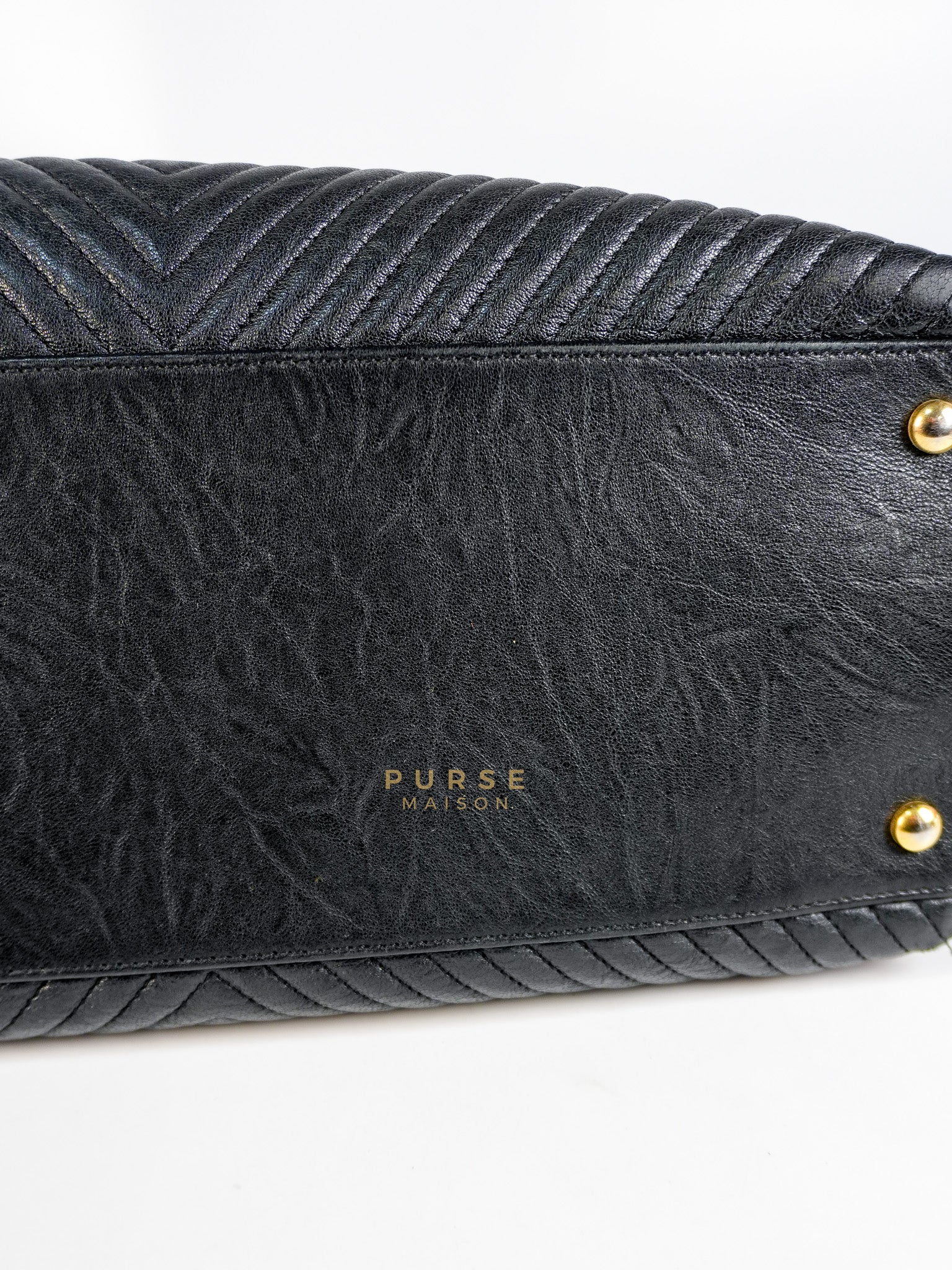 Medallion Charm in Black Chevron Calfskin Leather Tote Bag Series 18 | Purse Maison Luxury Bags Shop