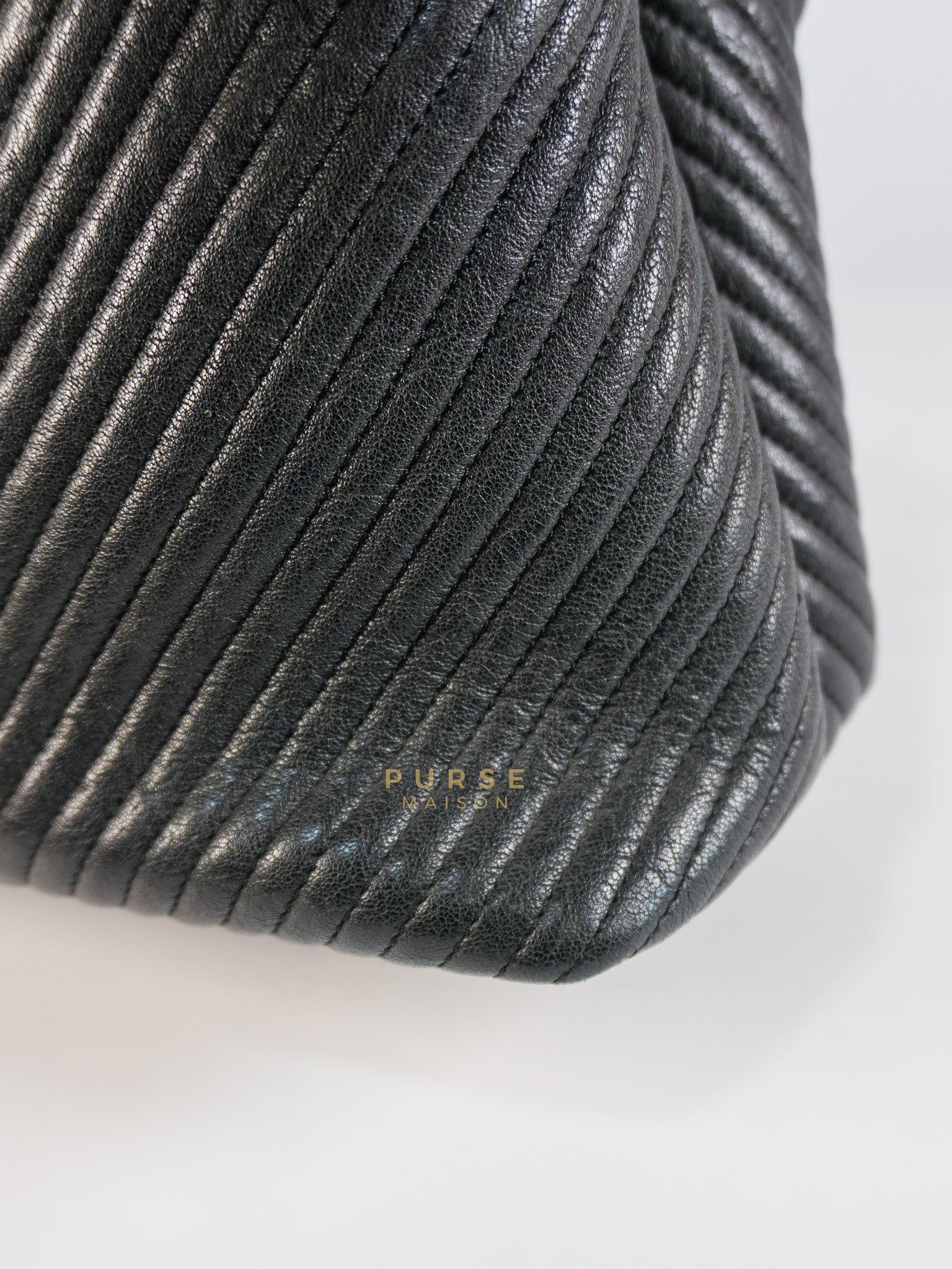 Medallion Charm in Black Chevron Calfskin Leather Tote Bag Series 18 | Purse Maison Luxury Bags Shop