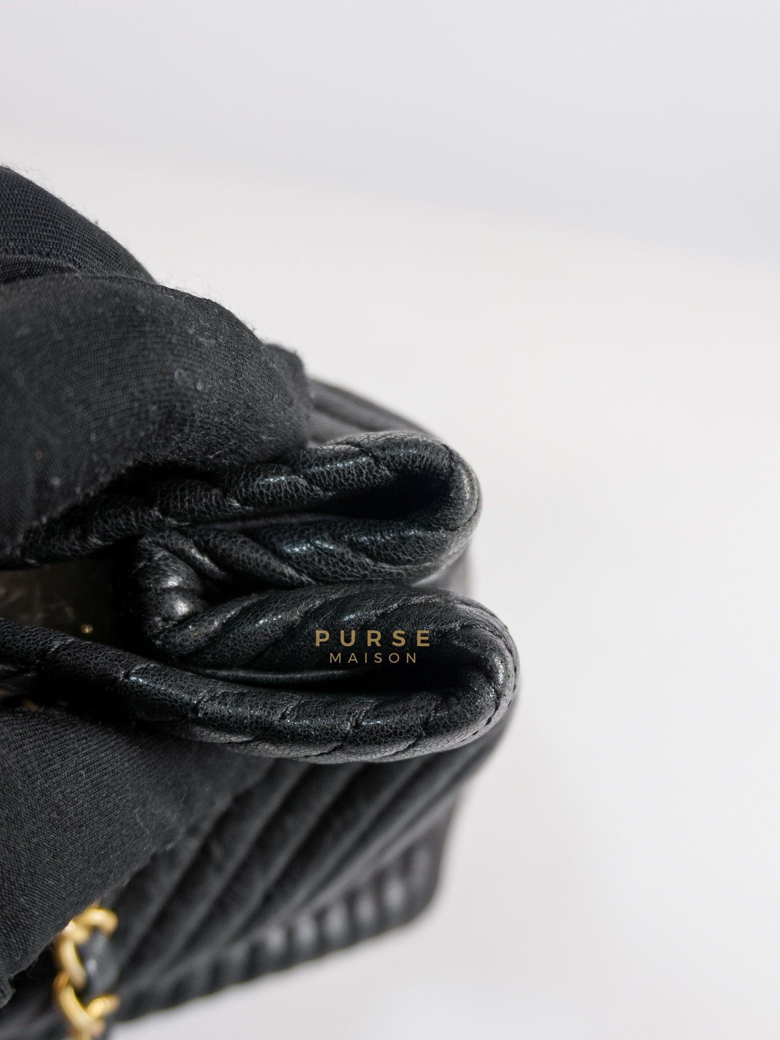 Medallion Charm in Black Chevron Calfskin Leather Tote Bag Series 18 | Purse Maison Luxury Bags Shop