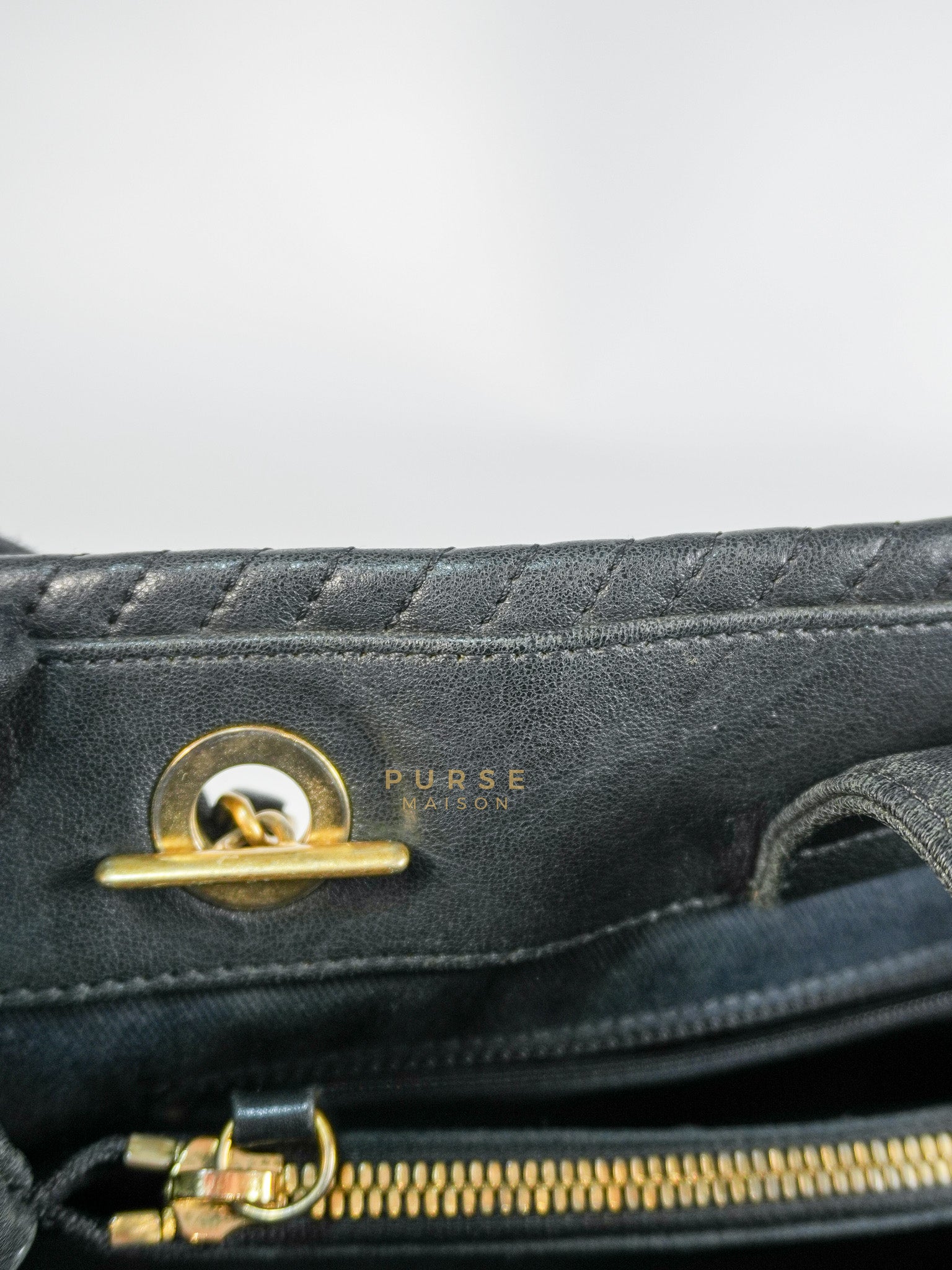 Medallion Charm in Black Chevron Calfskin Leather Tote Bag Series 18 | Purse Maison Luxury Bags Shop