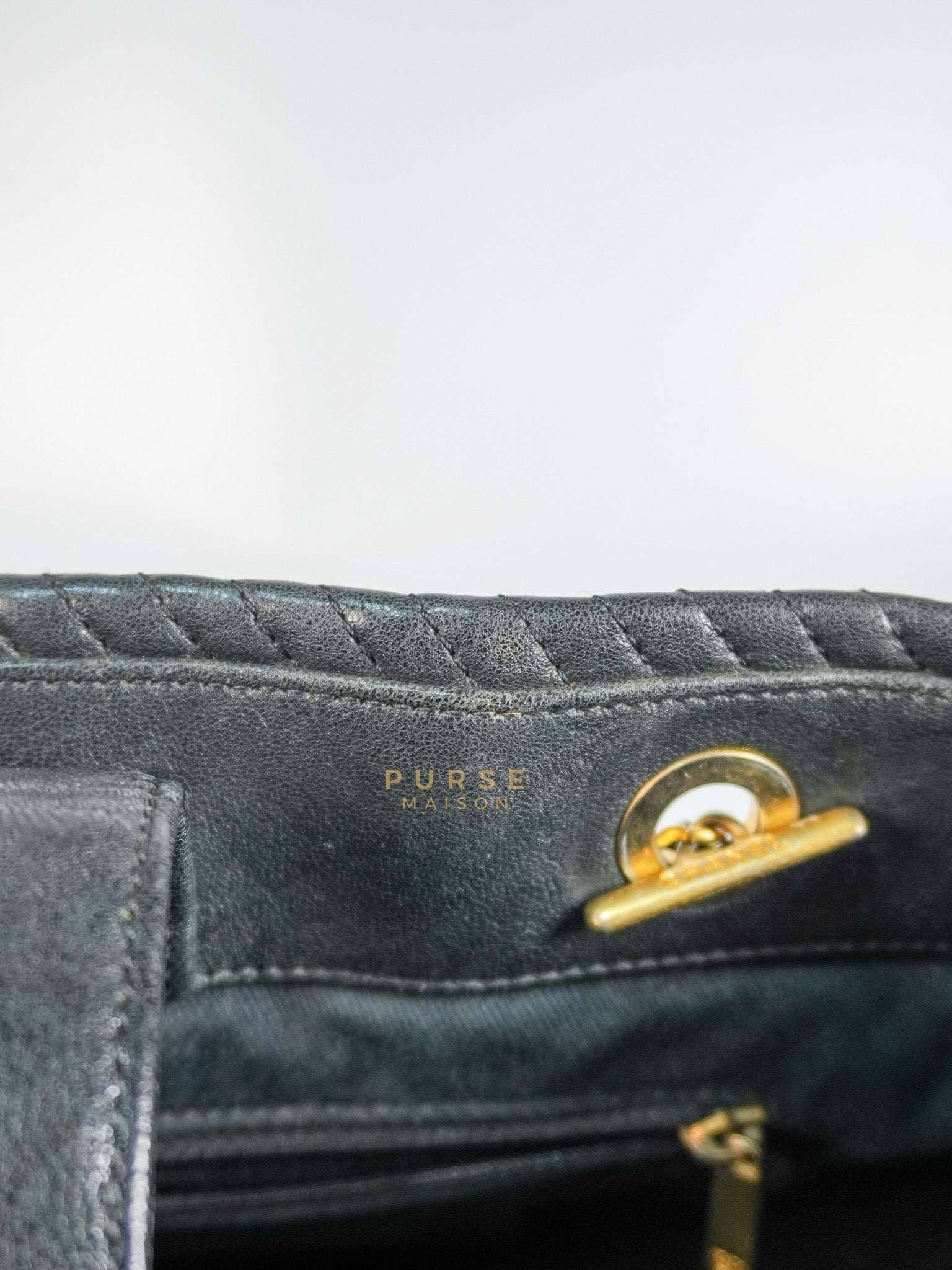 Medallion Charm in Black Chevron Calfskin Leather Tote Bag Series 18 | Purse Maison Luxury Bags Shop