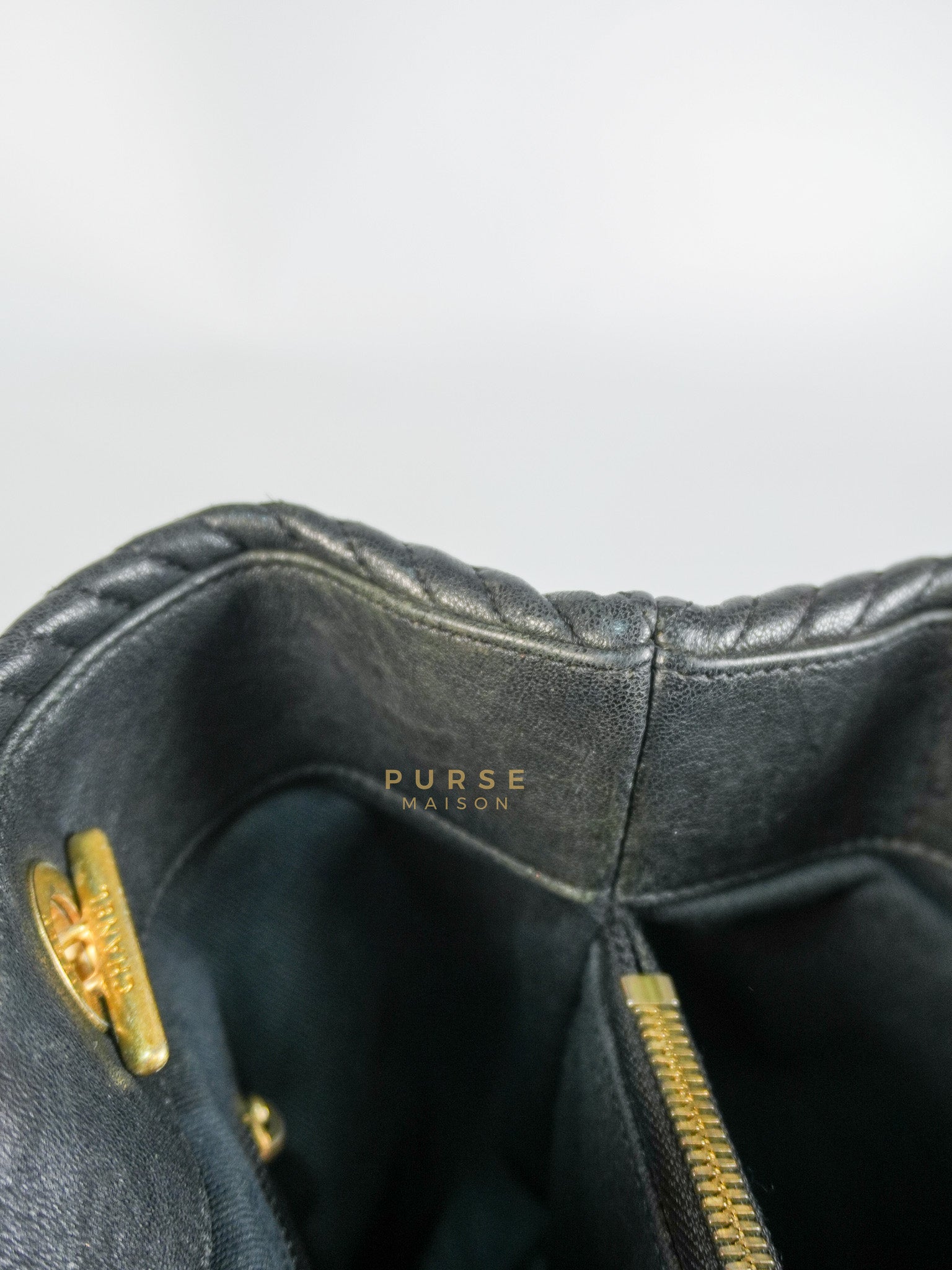 Medallion Charm in Black Chevron Calfskin Leather Tote Bag Series 18 | Purse Maison Luxury Bags Shop