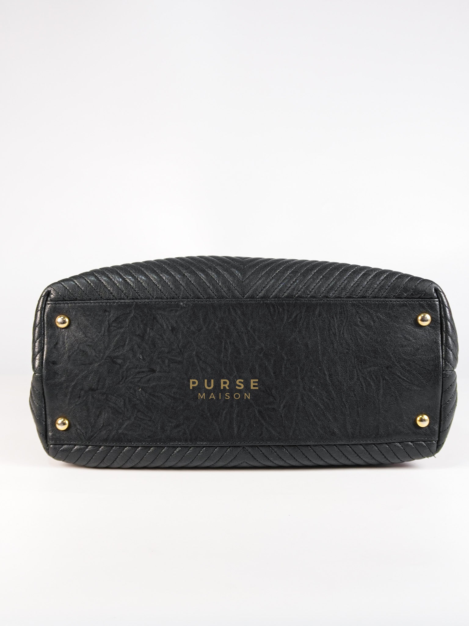 Medallion Charm in Black Chevron Calfskin Leather Tote Bag Series 18 | Purse Maison Luxury Bags Shop