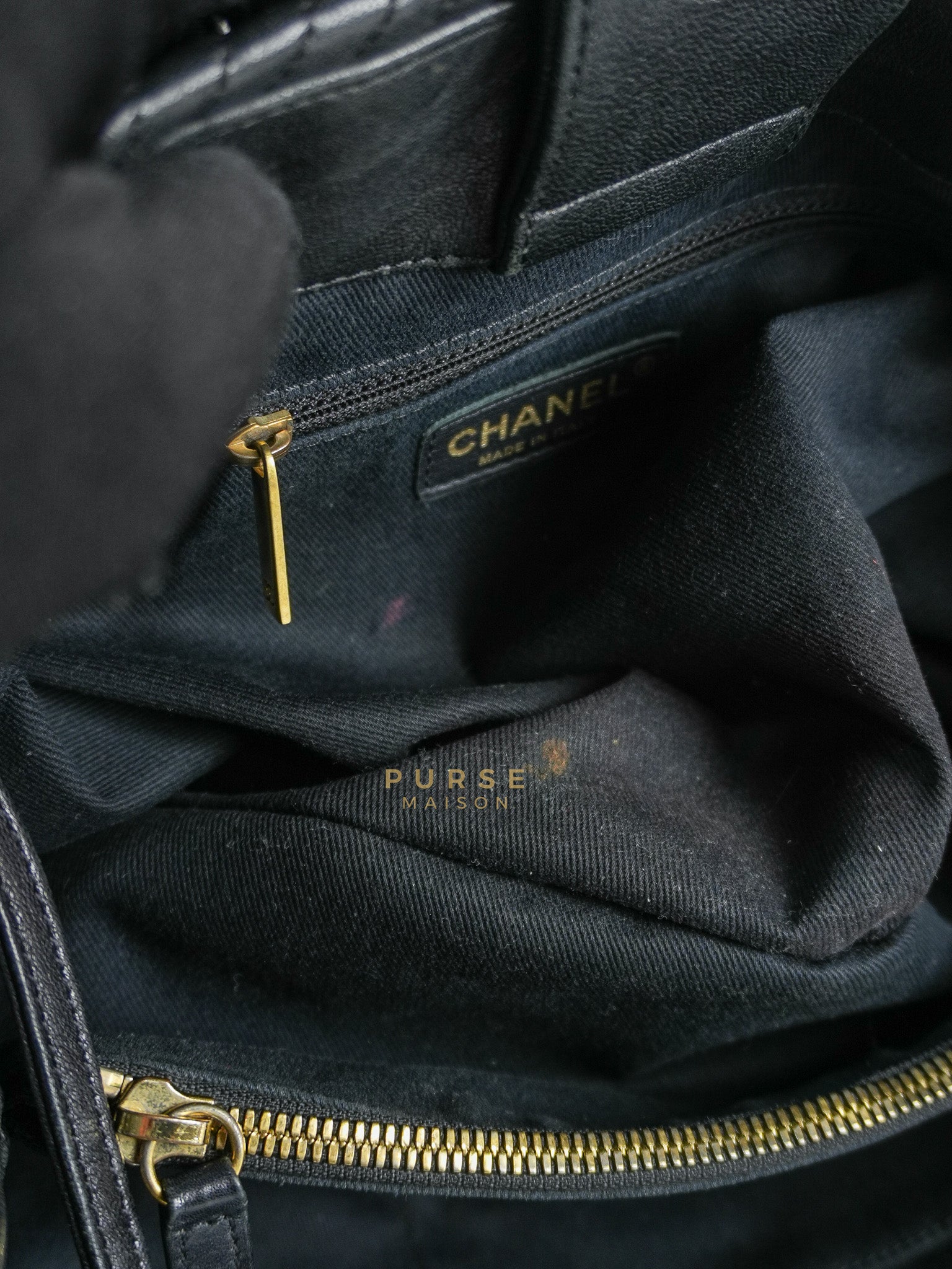 Medallion Charm in Black Chevron Calfskin Leather Tote Bag Series 18 | Purse Maison Luxury Bags Shop