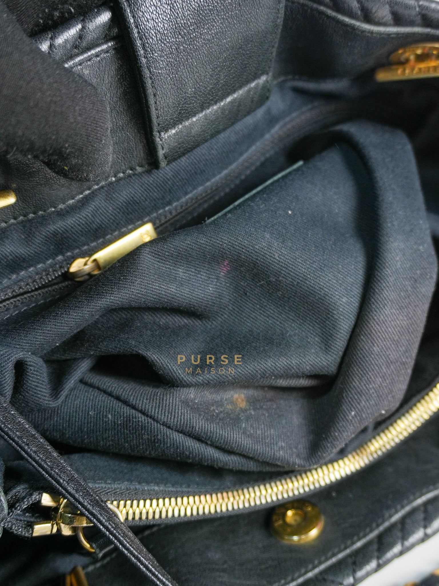 Medallion Charm in Black Chevron Calfskin Leather Tote Bag Series 18 | Purse Maison Luxury Bags Shop