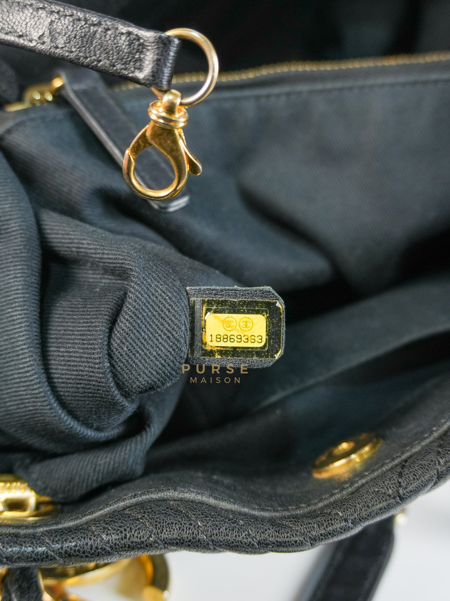 Medallion Charm in Black Chevron Calfskin Leather Tote Bag Series 18 | Purse Maison Luxury Bags Shop