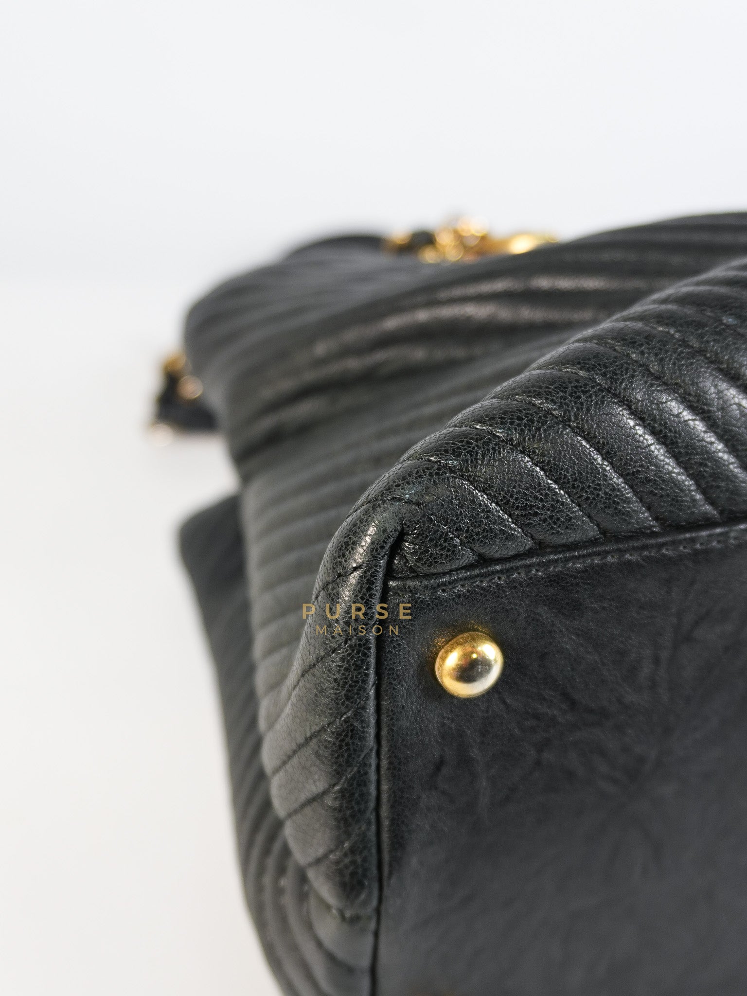 Medallion Charm in Black Chevron Calfskin Leather Tote Bag Series 18 | Purse Maison Luxury Bags Shop