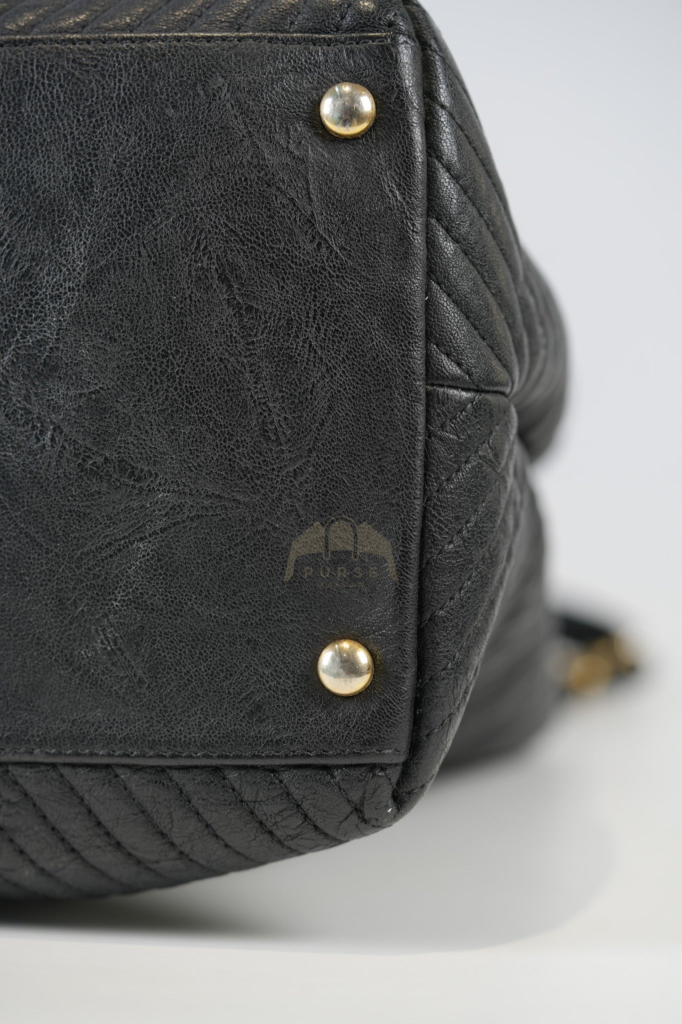 Medallion Charm Tote Bag in Black Chevron Lambskin Leather & Gold Hardware Series 21 | Purse Maison Luxury Bags Shop