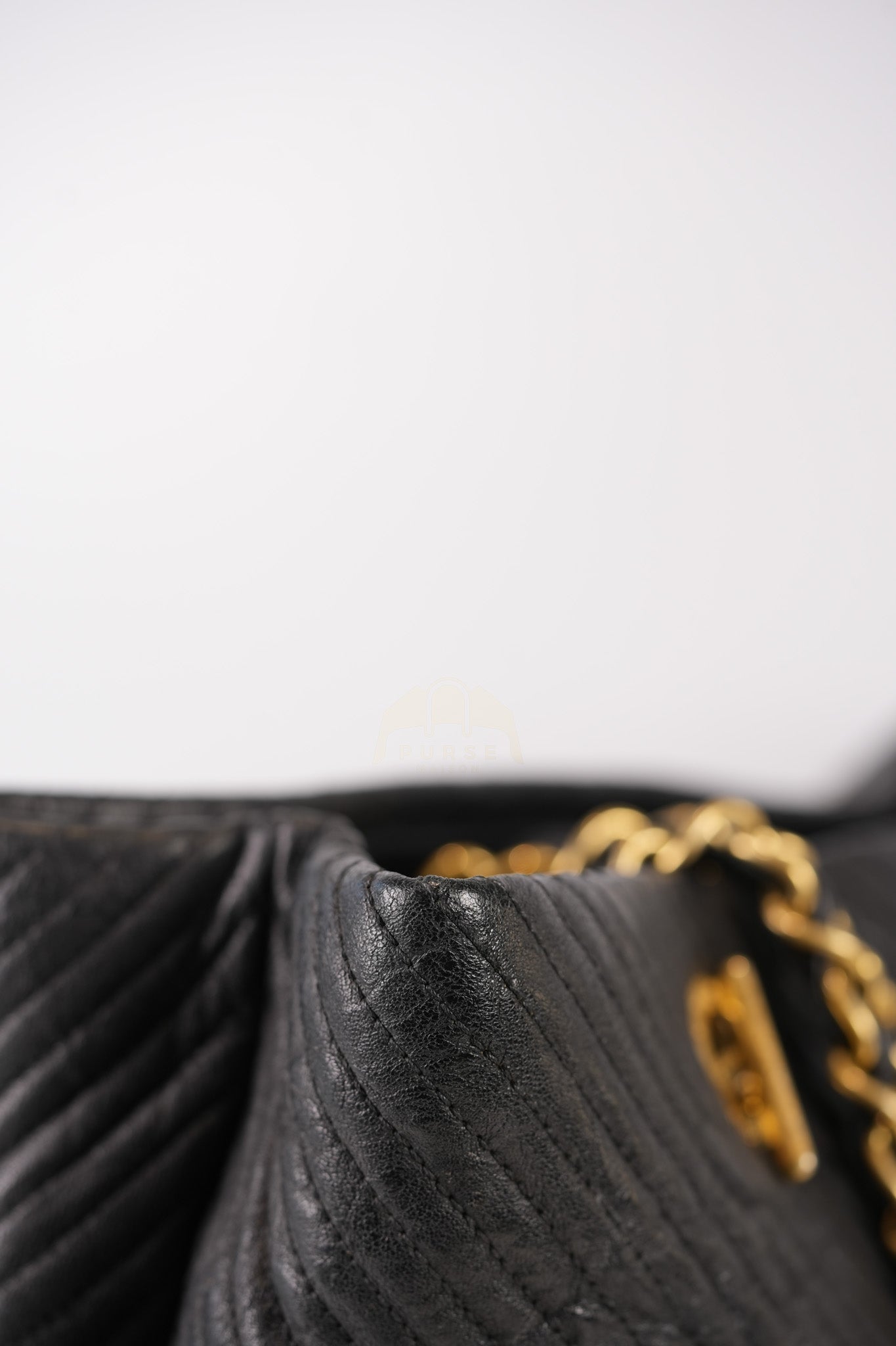 Medallion Charm Tote Bag in Black Chevron Lambskin Leather & Gold Hardware Series 21 | Purse Maison Luxury Bags Shop