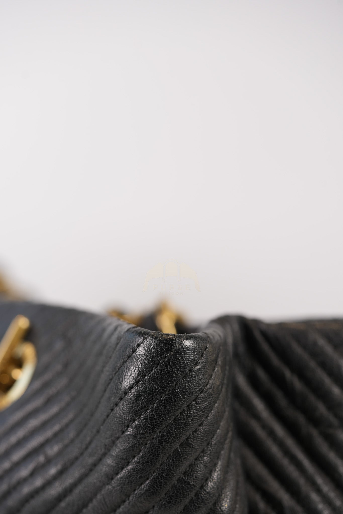 Medallion Charm Tote Bag in Black Chevron Lambskin Leather & Gold Hardware Series 21 | Purse Maison Luxury Bags Shop