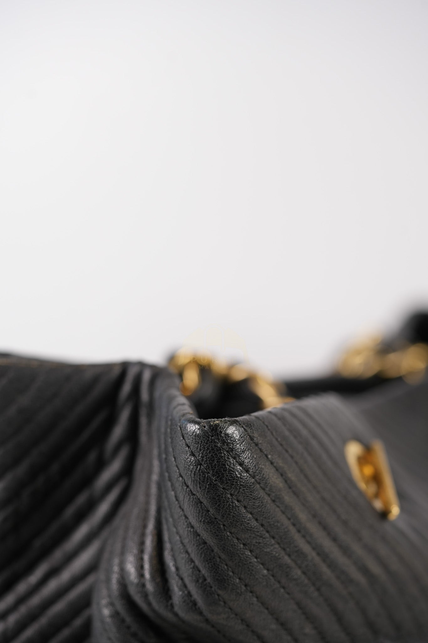 Medallion Charm Tote Bag in Black Chevron Lambskin Leather & Gold Hardware Series 21 | Purse Maison Luxury Bags Shop